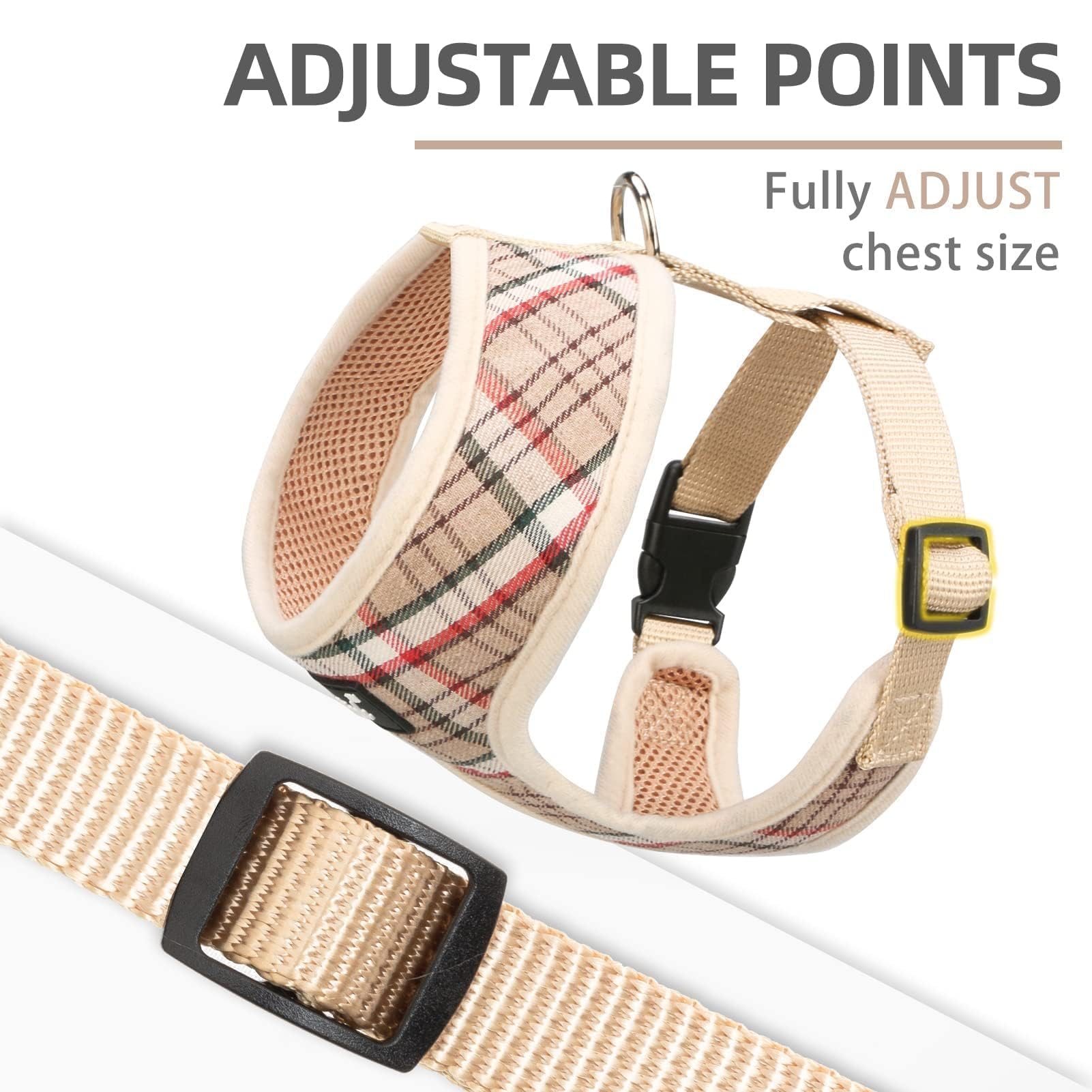PUPTECK Soft Mesh Dog Harness and Leash Set Pet Puppy Cat Comfort Padded Vest No Pull Harnesses, Khaki, M