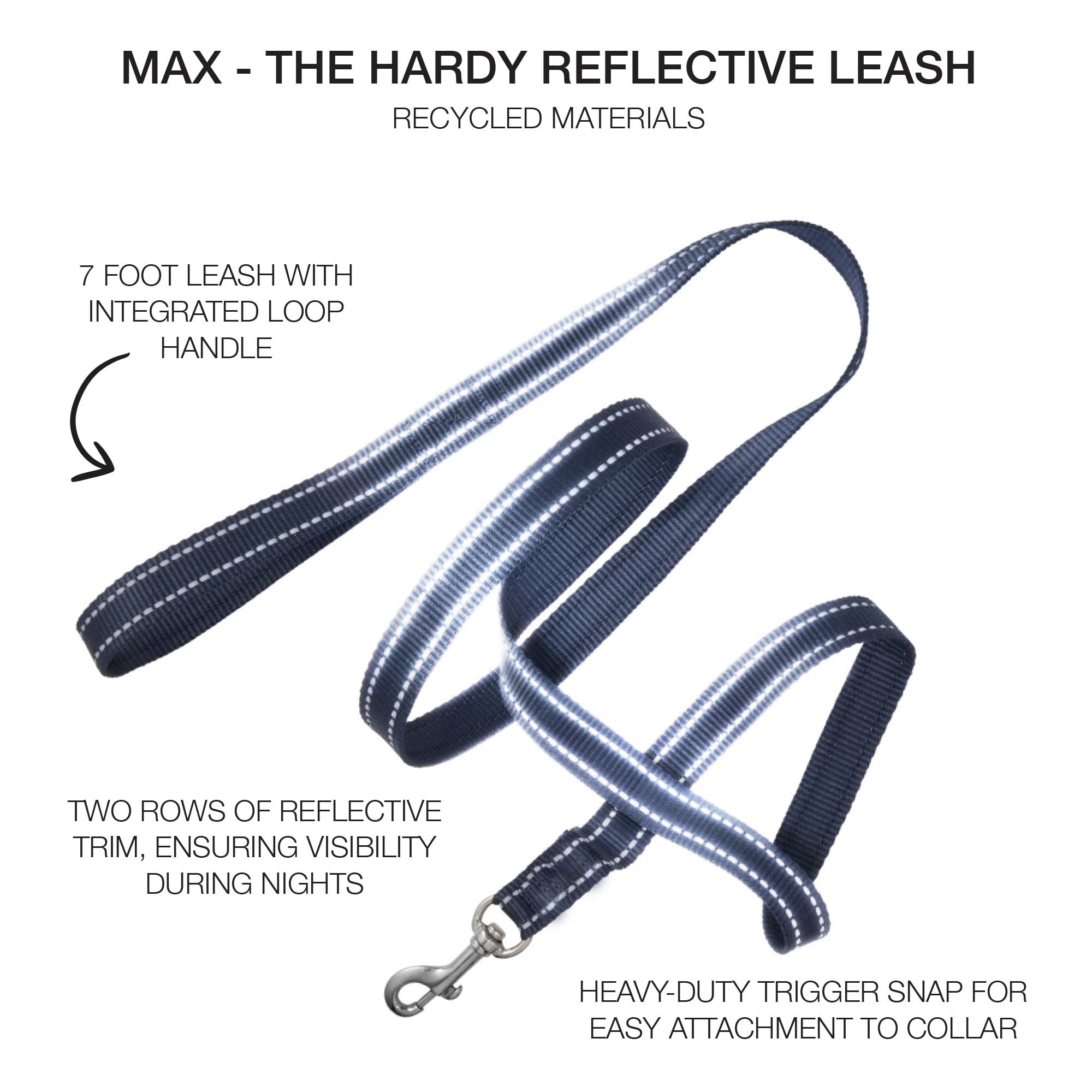 Pet Passion Reflective Durable Dog Leash 7 Ft. For All Pet Breeds, Navy, One Size