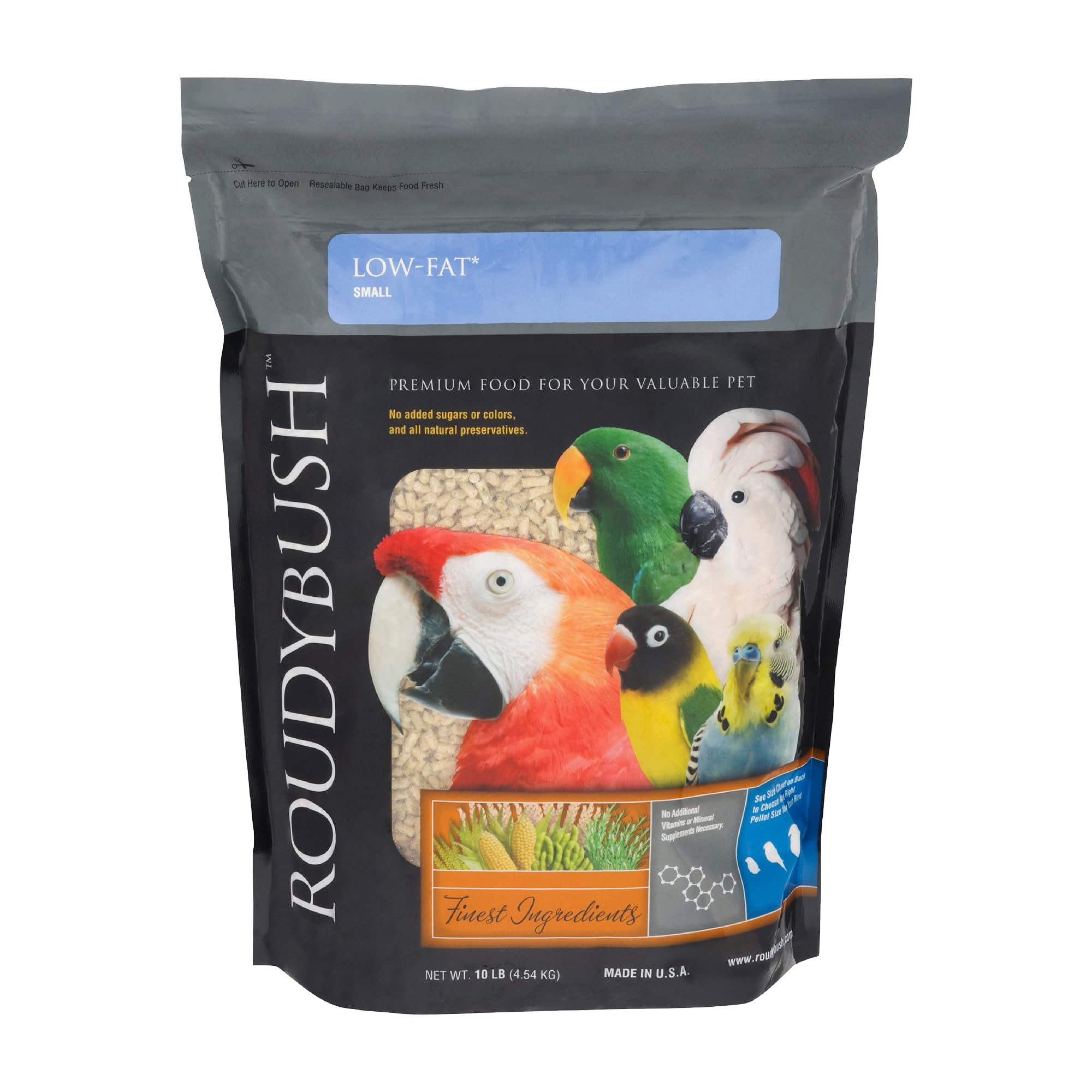 Roudybush Low Fat Food for Adult Birds & Chicks - Scientifically Formulated Bird Feed - Bird Food Pellets w/ Corn, Wheat, Soy & 