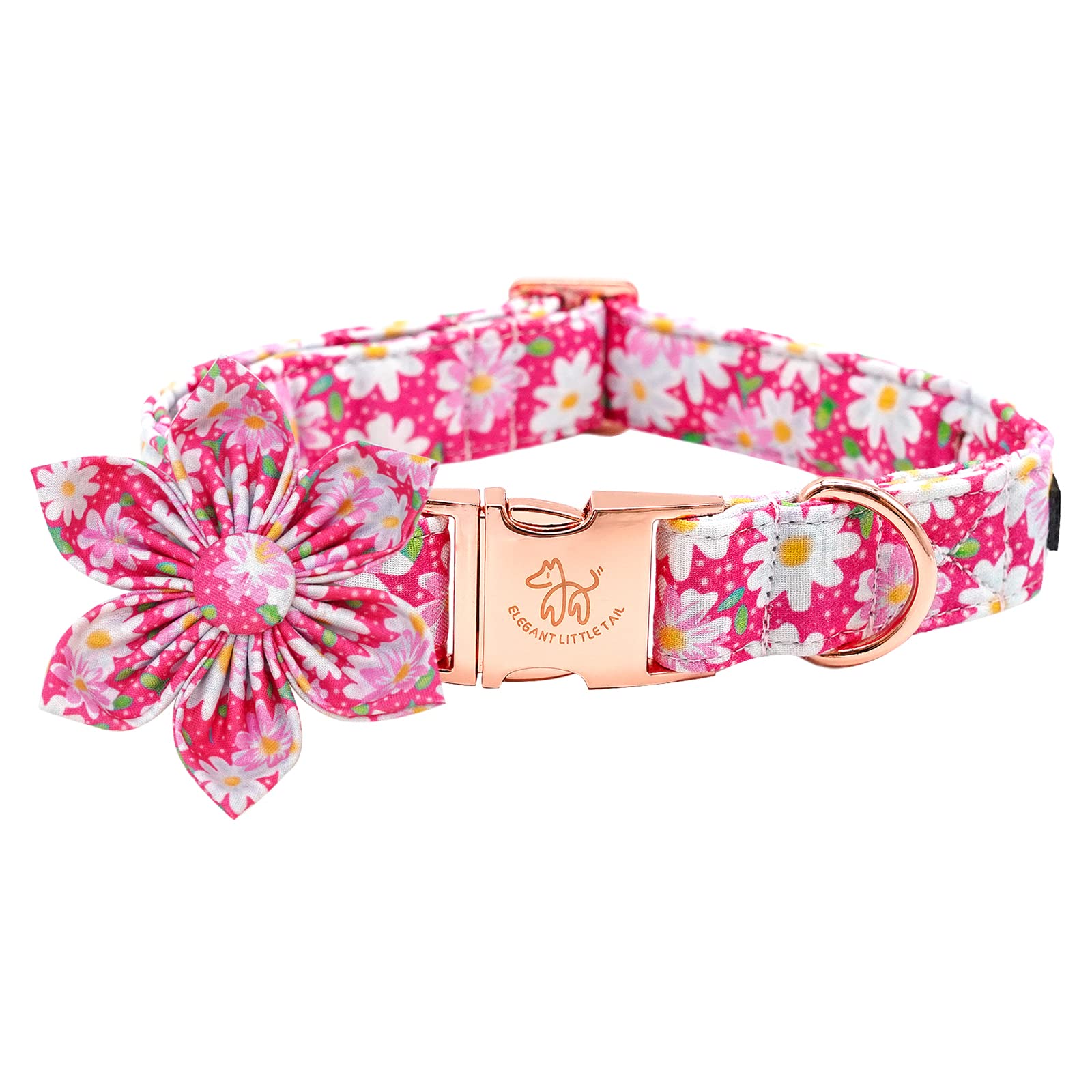 Elegant Little Tail Girl Dog Collar with Flowers - Pink Floral Pattern, Adjustable for X-Large Dogs