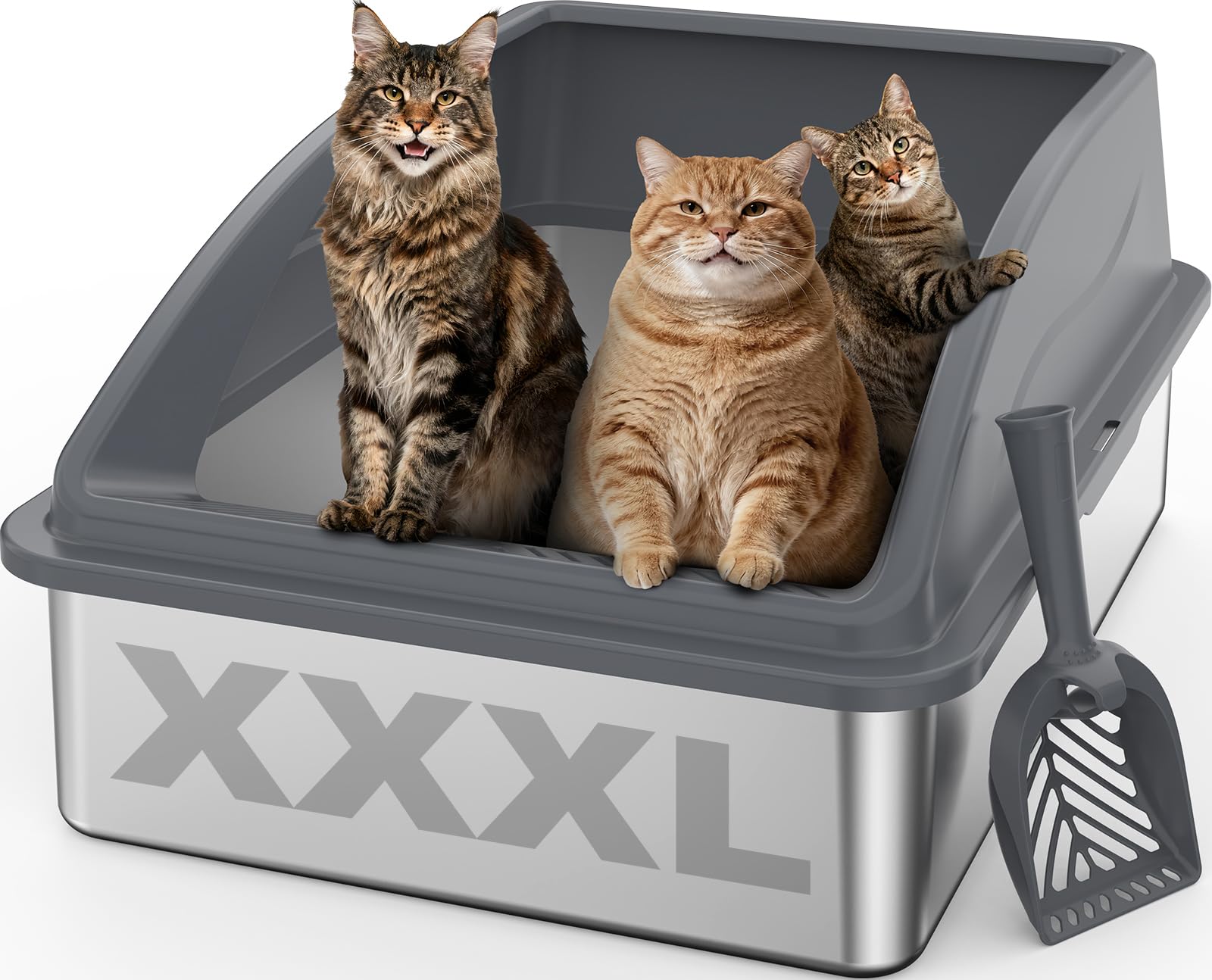 AIPERRO Stainless Steel Litter Box Extra Large for Big Cats and Multi-Cats | Jumbo Extra Large Metal Cat Box with High Sided Lid