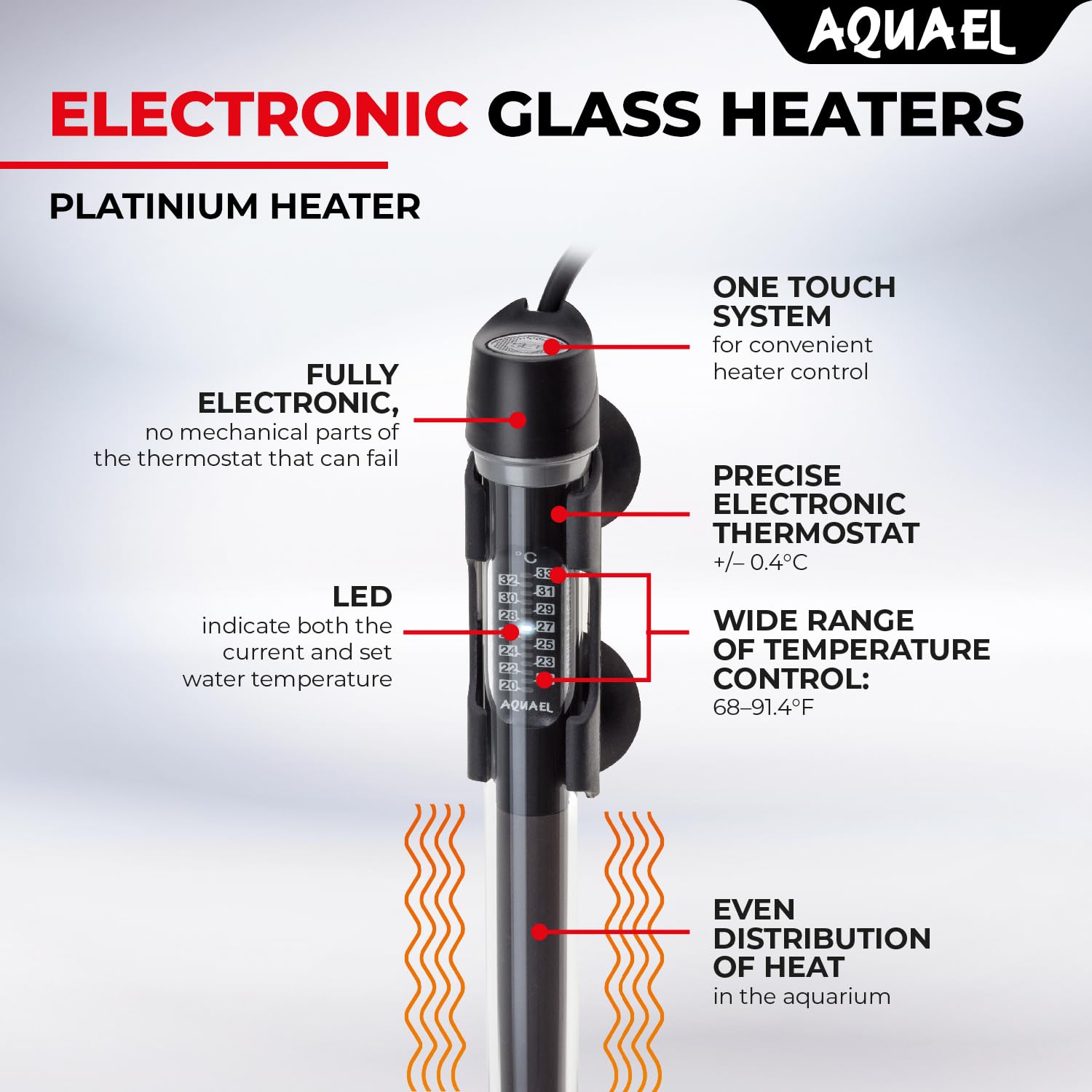 Aquael Platinium Aquarium Heater For Freshwater & Saltwater Aquariums - 25 Watt, 3-7 Gallons