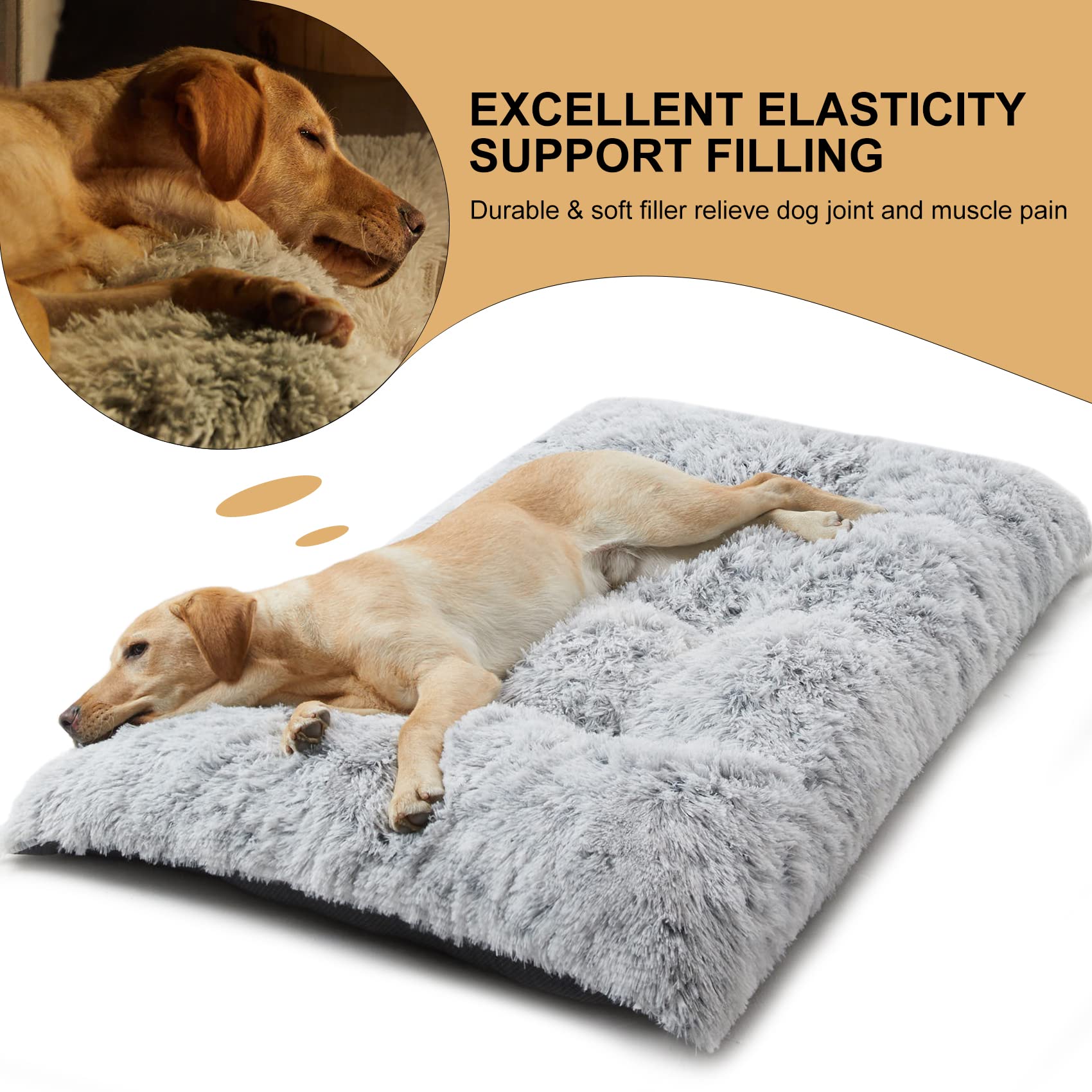 Bfpethome Dog Beds For Large Dogs, Plush Dog Crate Bed Fluffy Cozy Kennel Pad For Sleeping &Ease Anxiety, Washable Dog Mats With Anti-Slip Bottom For Large Medium Dogs (36 Plus(36 X 27 Inch), Grey)