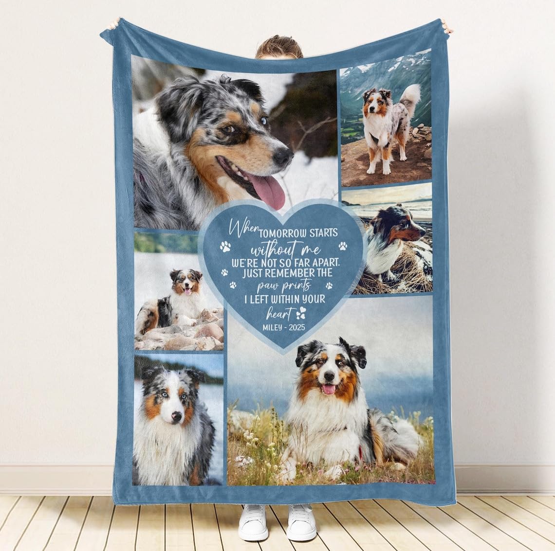 Custom Dog Photo Blanket, Personalized Pet Memorial Fleece Blanket Pet Loss, Custom Pet Photo Collage, Unique Gift For Parents P