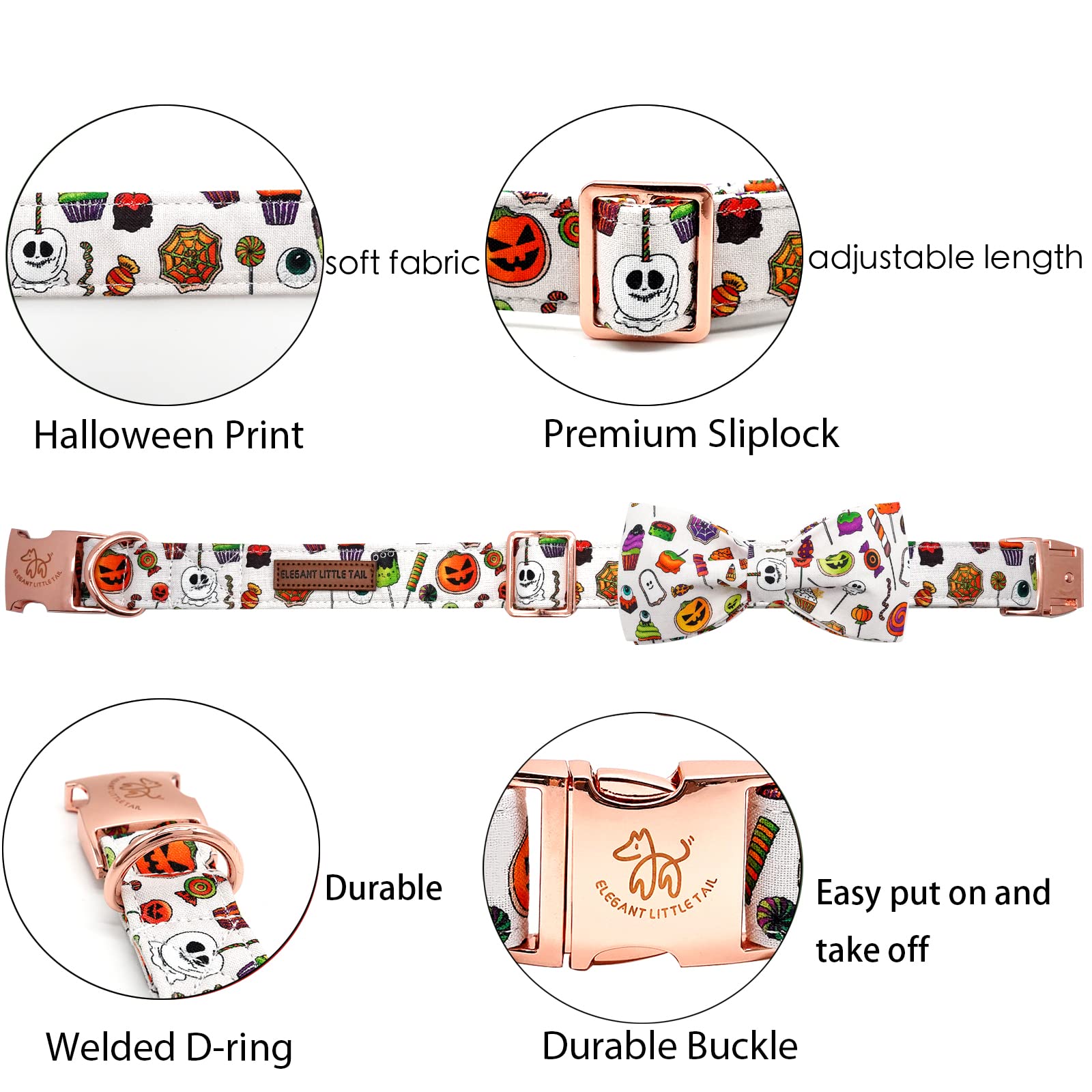 Elegant Little Tail Dog Collar With Bow - Fall Dog Collar Halloween Candy Bow Girl Boy Pet Collar Soft Dog Bowtie Collars For Medium Dogs