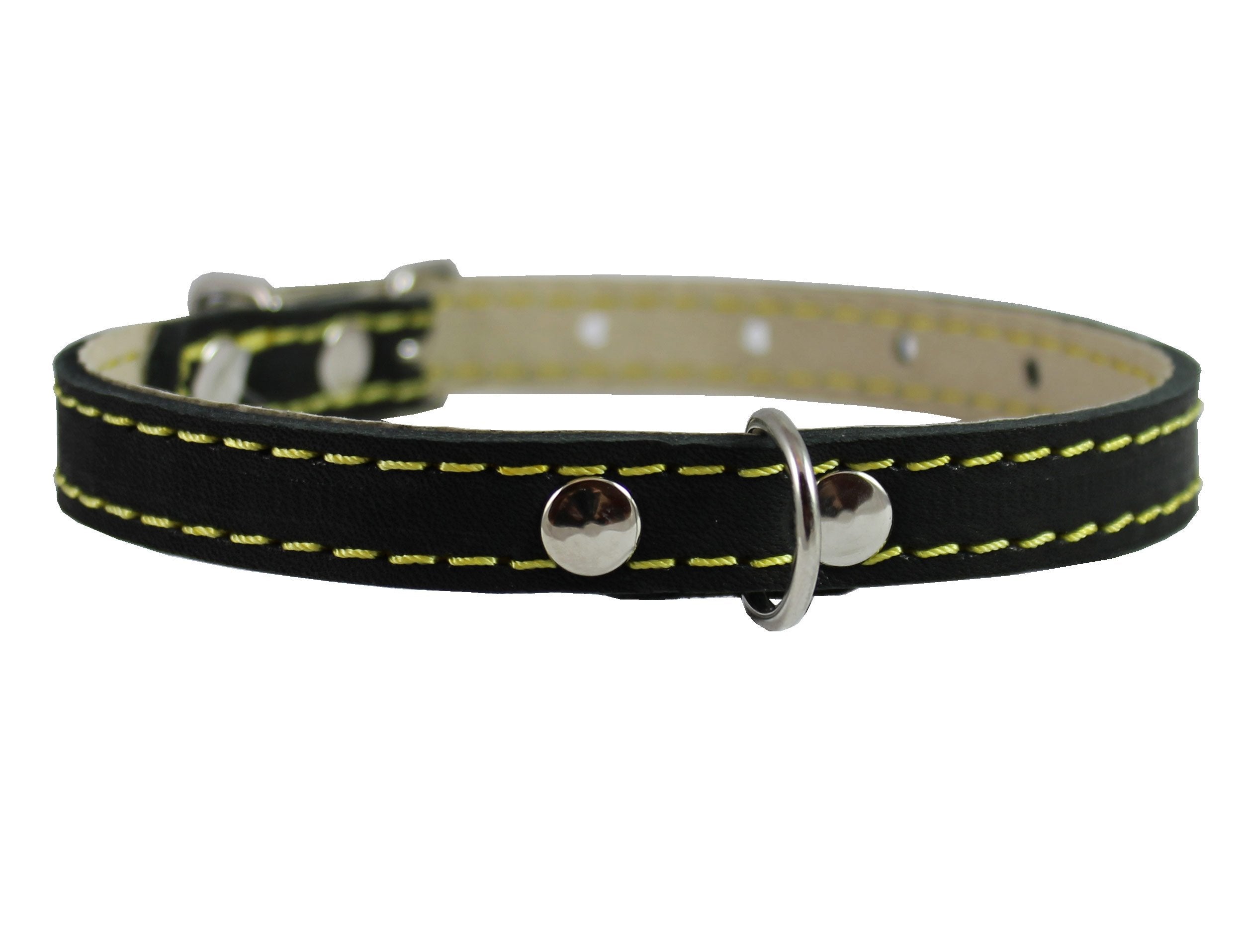 Black Real Leather Dog Collar 9.5'-13' Neck Size, 1/2' Wide Yorkshire Terrier, Puppies
