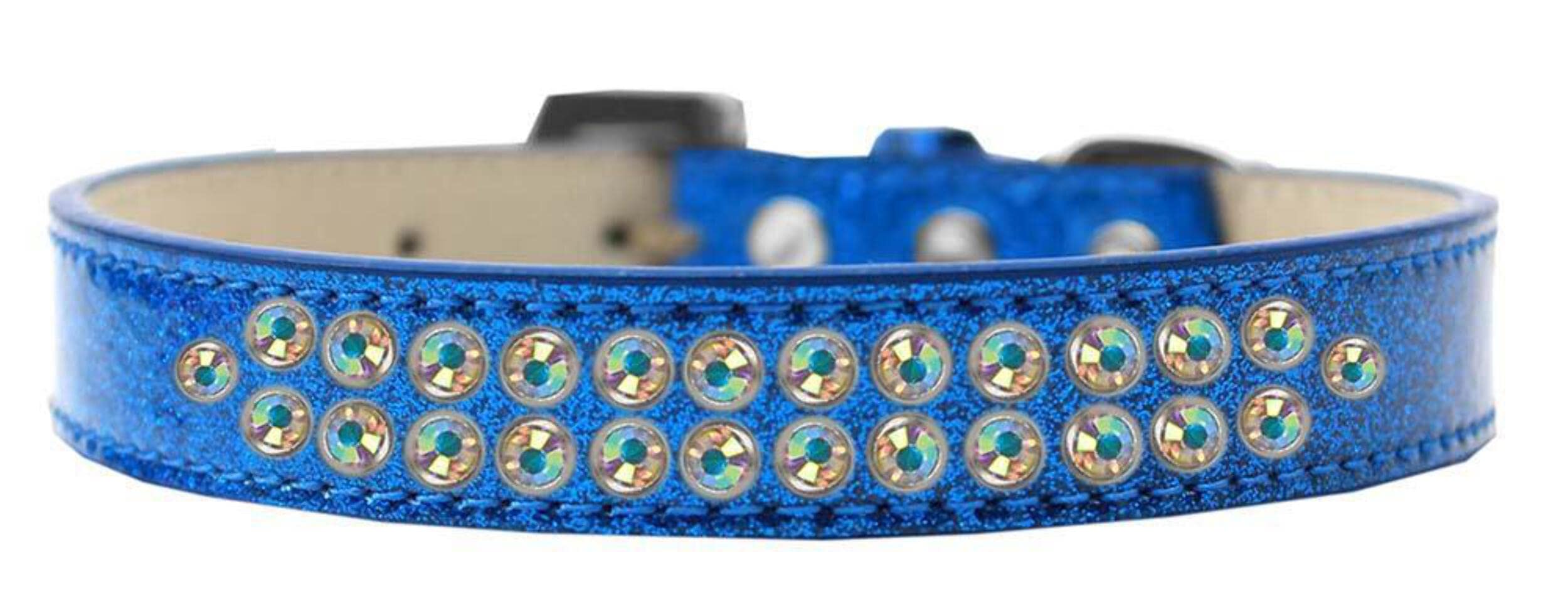 Mirage Pet Products Two Row AB Crystal Blue Ice Cream Dog Collar, Size 16