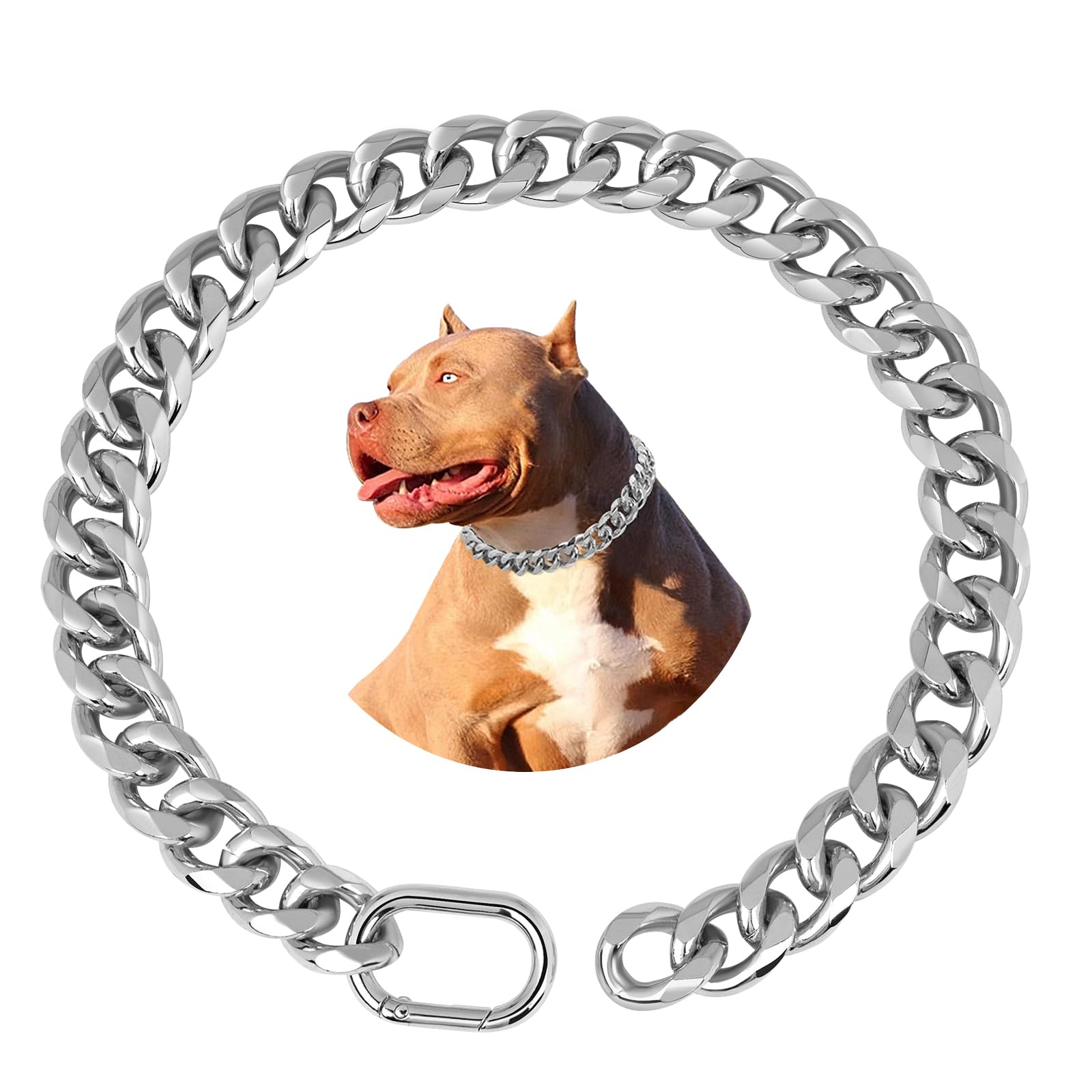 Baobote 19Mm Thick 18K Silver Plated Metal Dog Cuban Link Collar - Silver Dog Chain Collar For Dogs (20)
