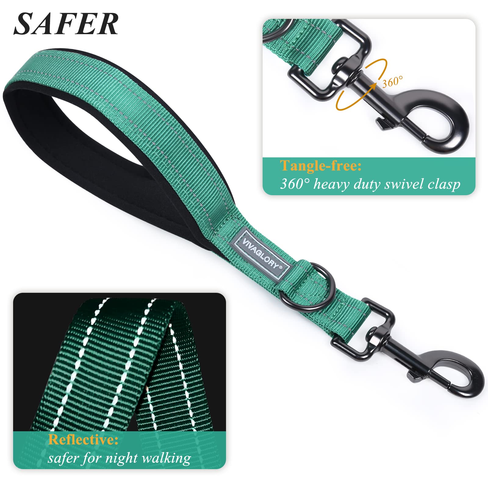 Vivaglory Short Dog Leash - Traffic And Training Leash For Medium & Large Dogs, 12 Inch, Green