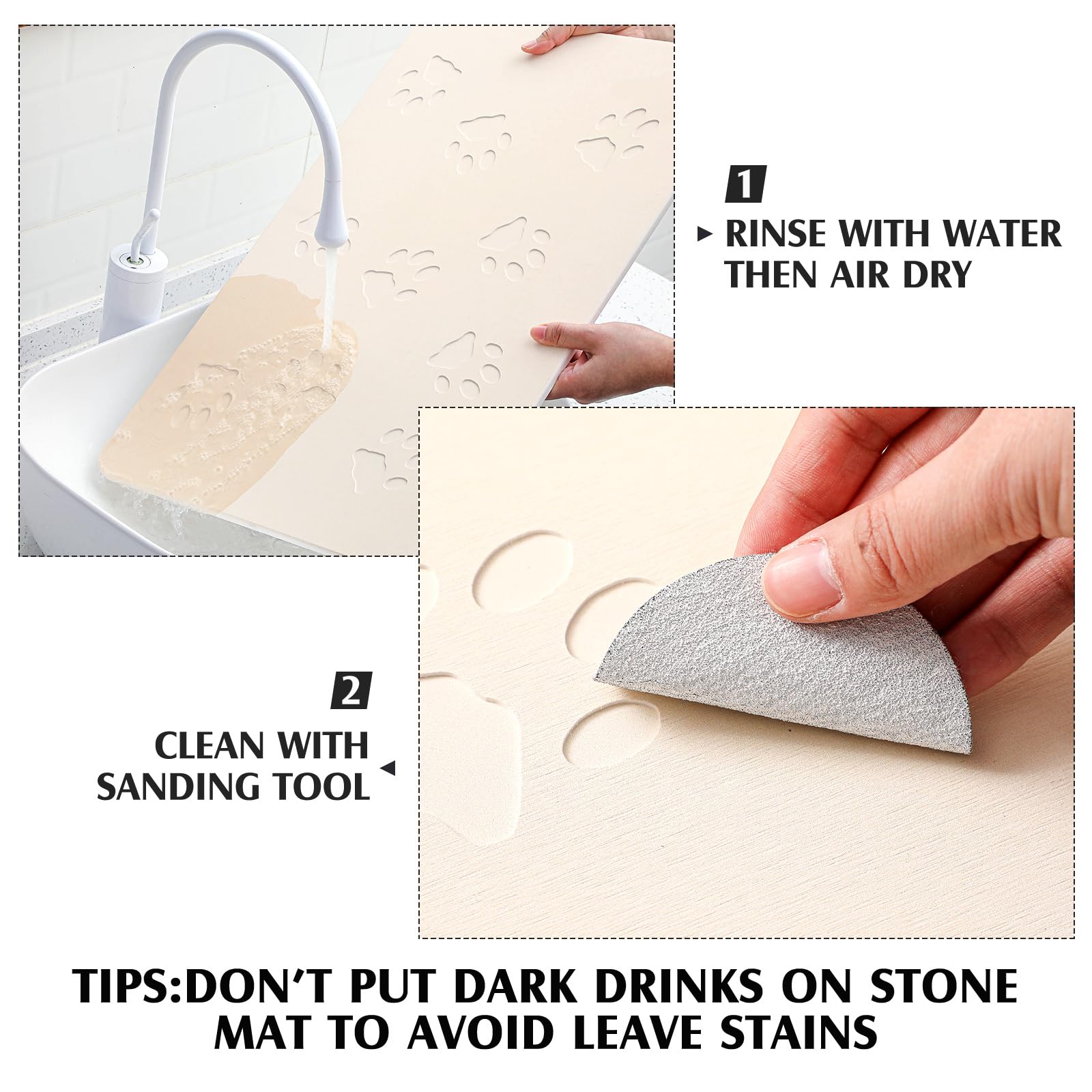 Drydiet Pet Gift Stone Pet Feeding Mat Diatomaceous Earth Absorbent Non Slip Cat Dog Mat for Food and Water Quick Drying Easy to