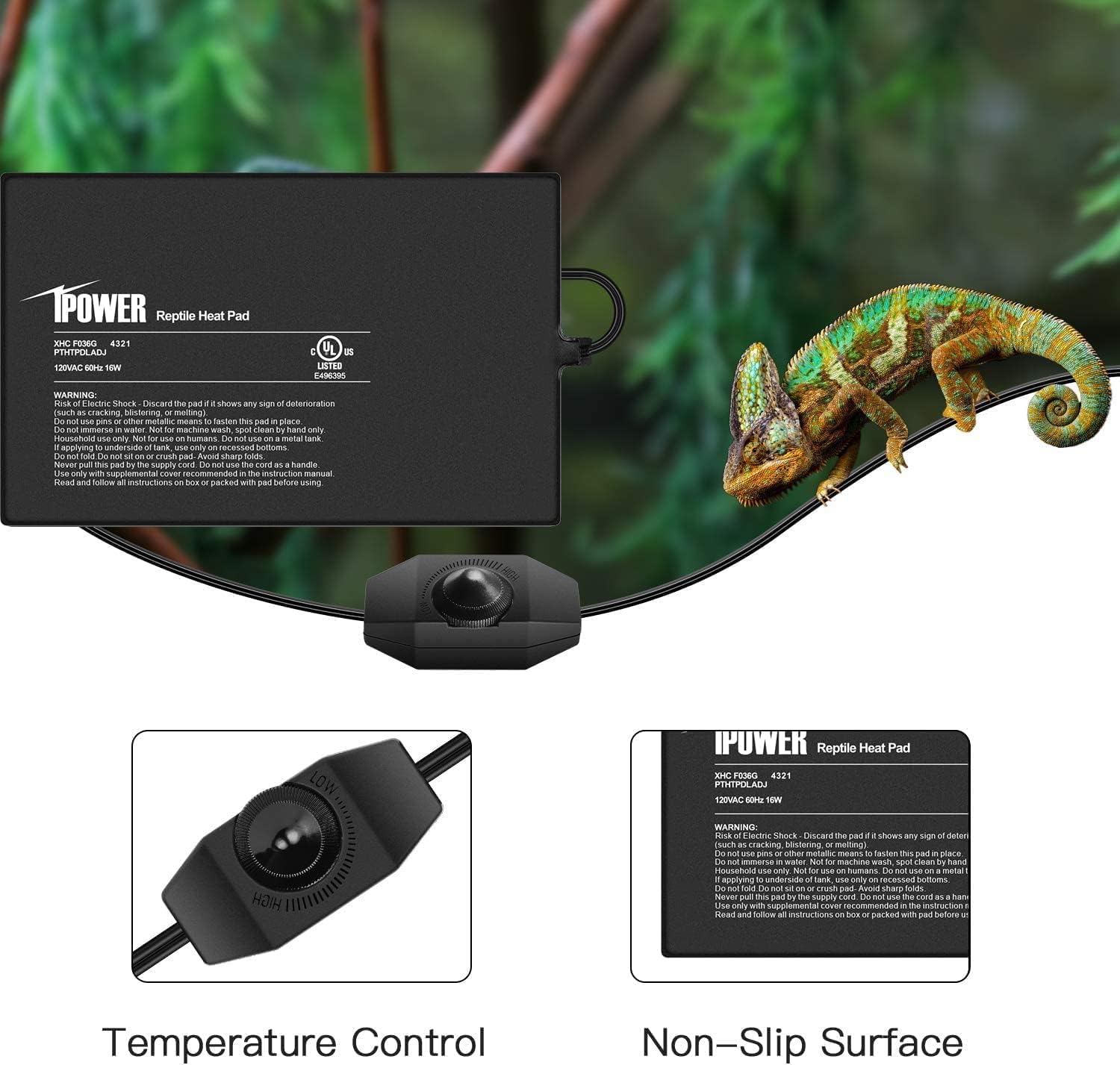 Ipower 8 By 12-Inch Reptile Heat Mat With Temperature Adjustment, Lcd Digital Aquarium Thermometer, Terrarium Heating Pad For Re