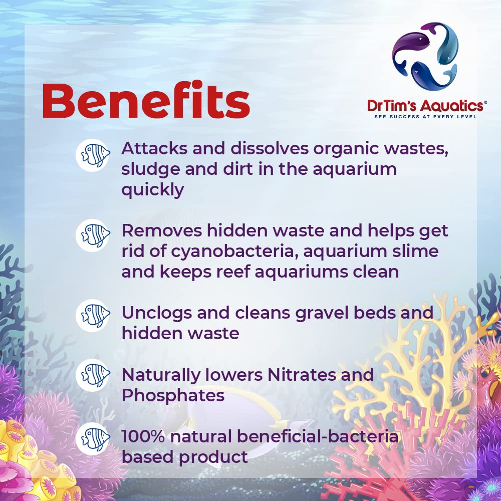 DrTims Aquatics Reef Waste-Away - Natural Fish Tank & Aquarium Waste Management Solution for Dissolving & Cleaning Organic Sludg