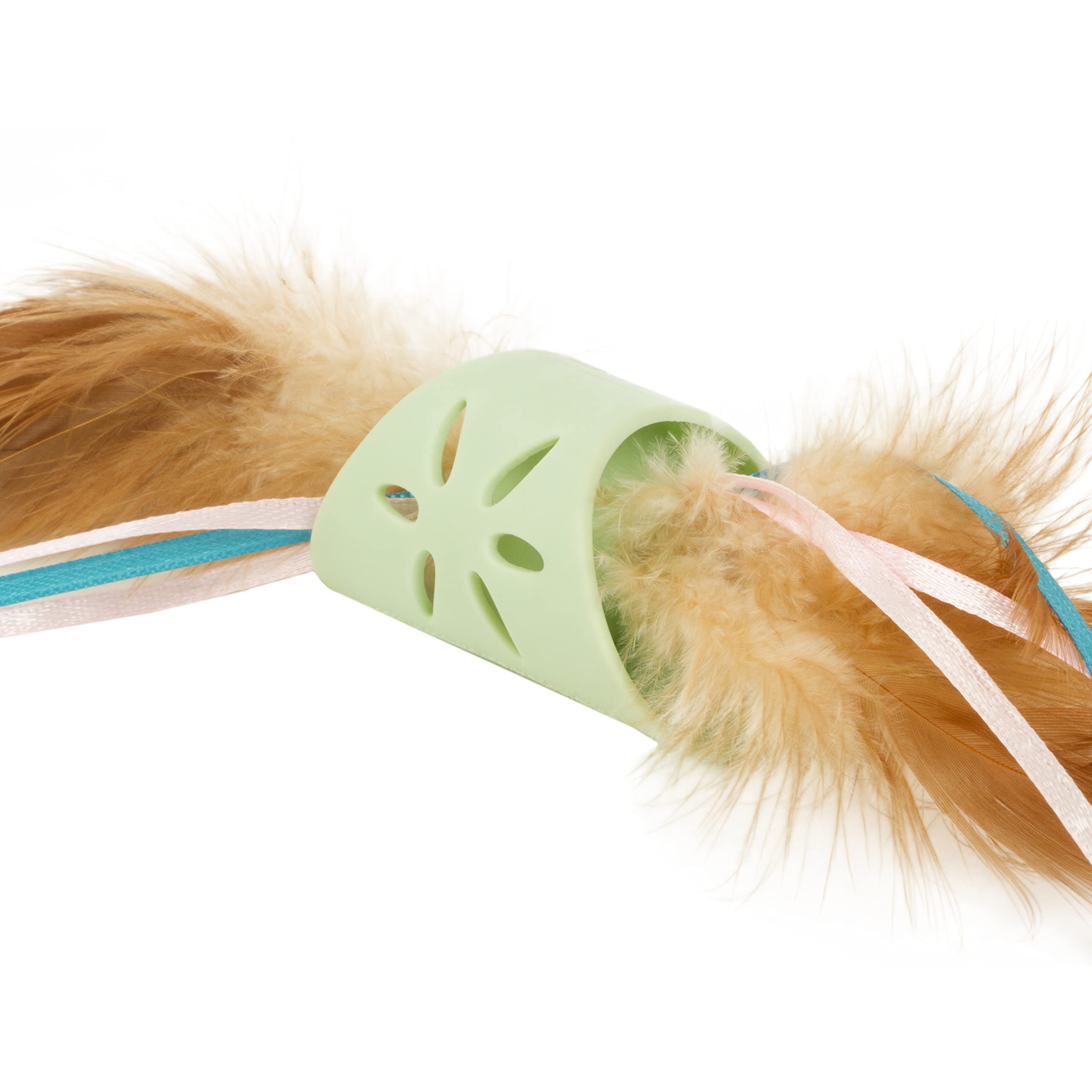 SmartyKat Flutter Roller Cat Toy - Feather & Ribbon, One Size, Green, Model 38505