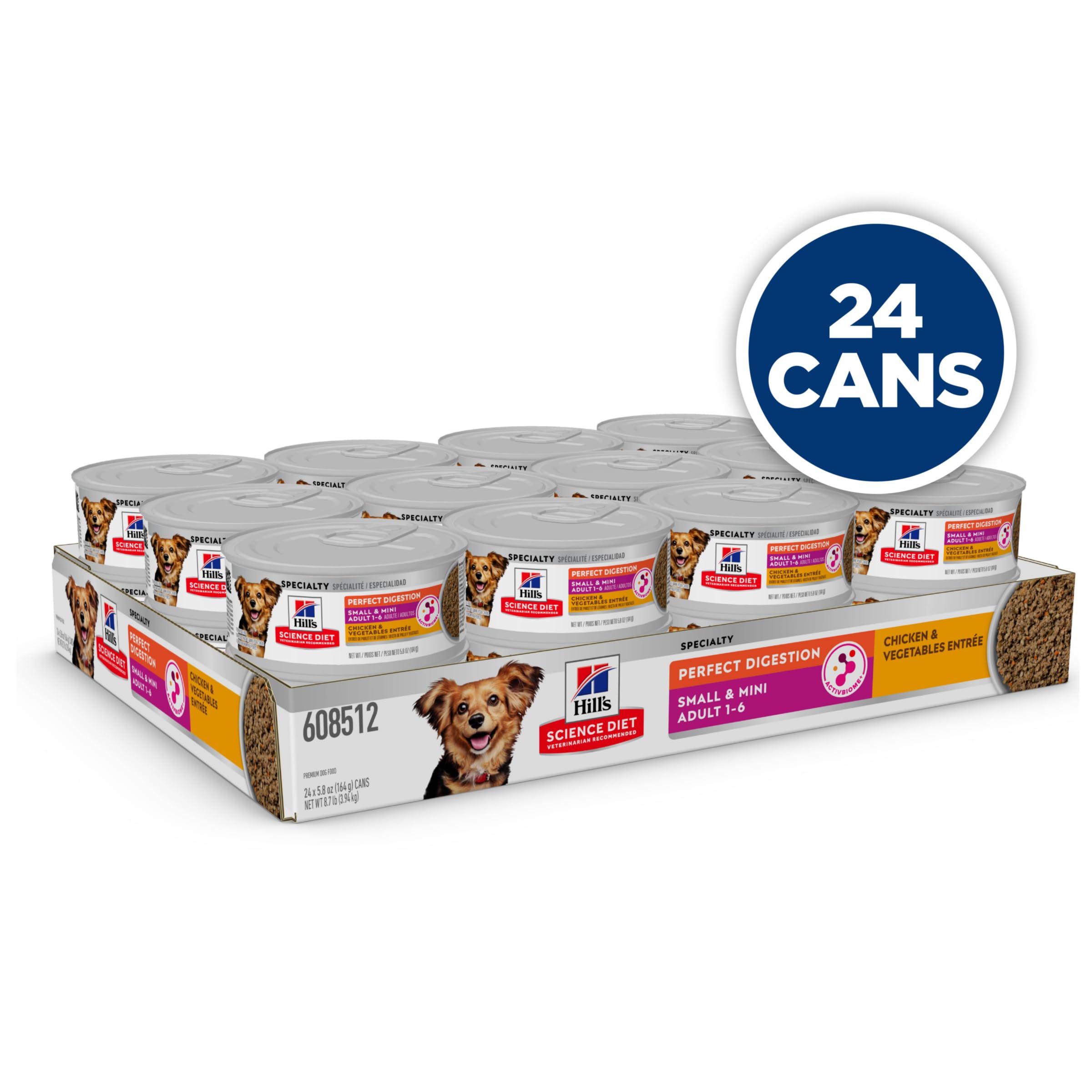 Hills Science Diet Perfect Digestion, Adult 1-6, Small & Mini Breeds Digestive Support, Wet Dog Food, Chicken & Vegetables Loaf