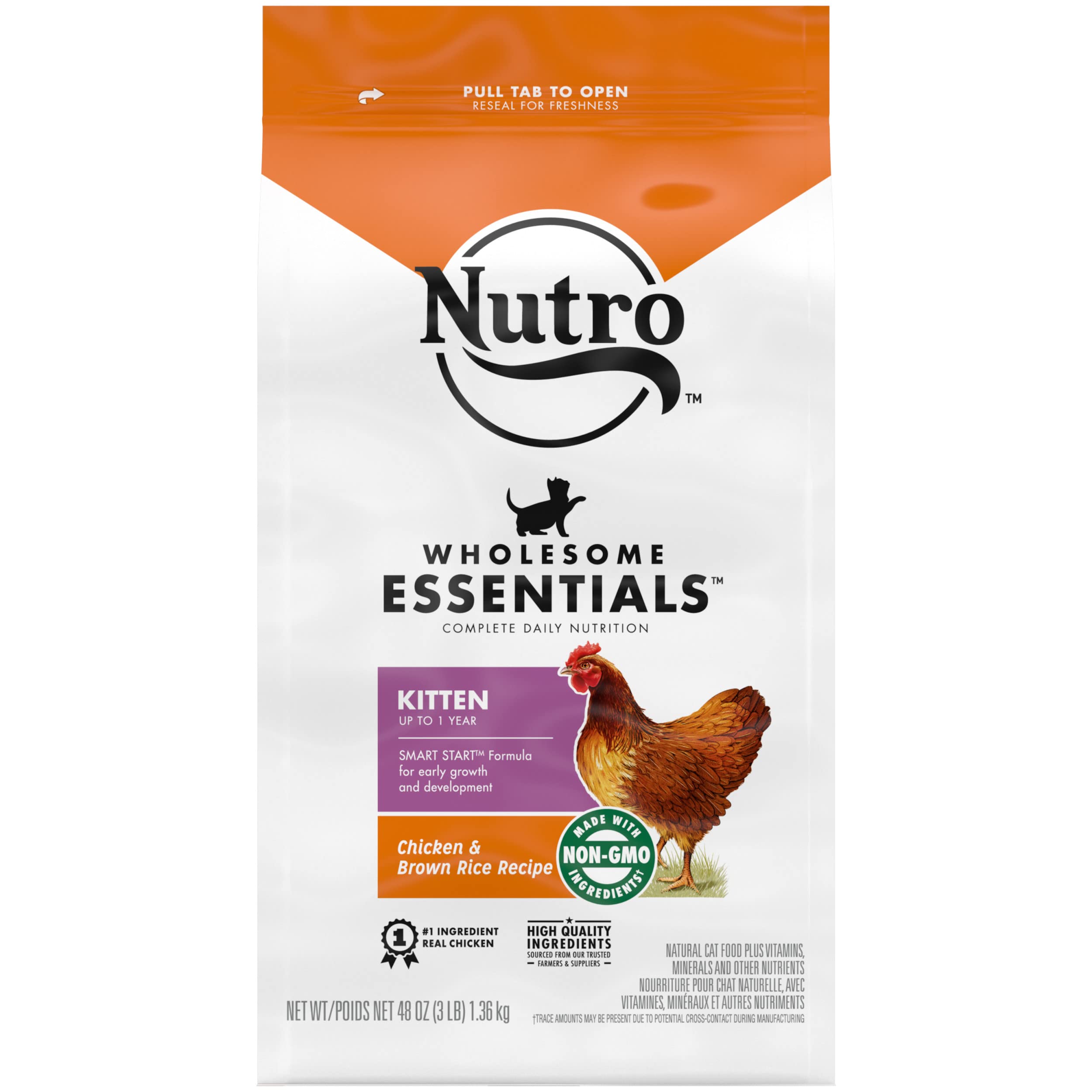 Nutro Wholesome Essentials Natural Dry Kitten Food Chicken & Brown Rice Recipe, 3 lb. Bag