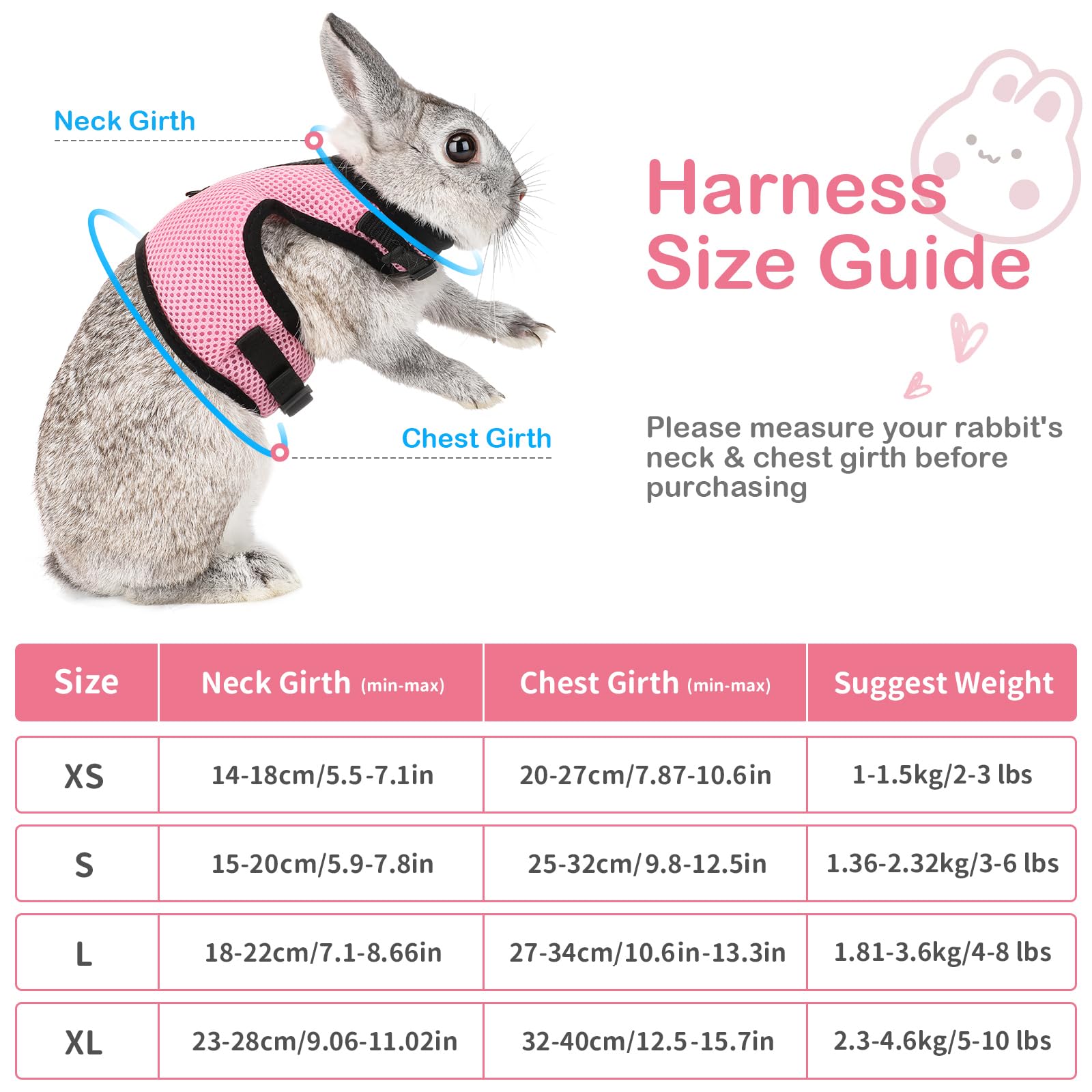 Pettom Bunny Rabbit Guinea Pig Harness Stretchy Elastic Leash Cute Soft Mesh Small Pet Harness No Pull Comfort Outdoor Walking J
