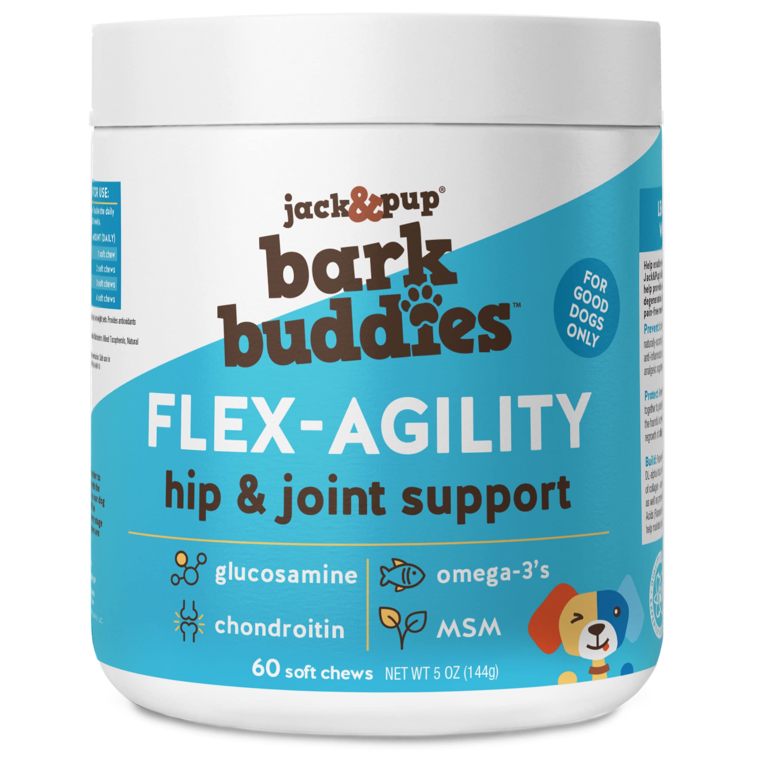 Jack&Pup Dog Joint Supplement Flex-Agility Bark Buddies | Glucosamine Chondroitin for Dogs | Hip and Joint Chews for Dogs (5oz, 