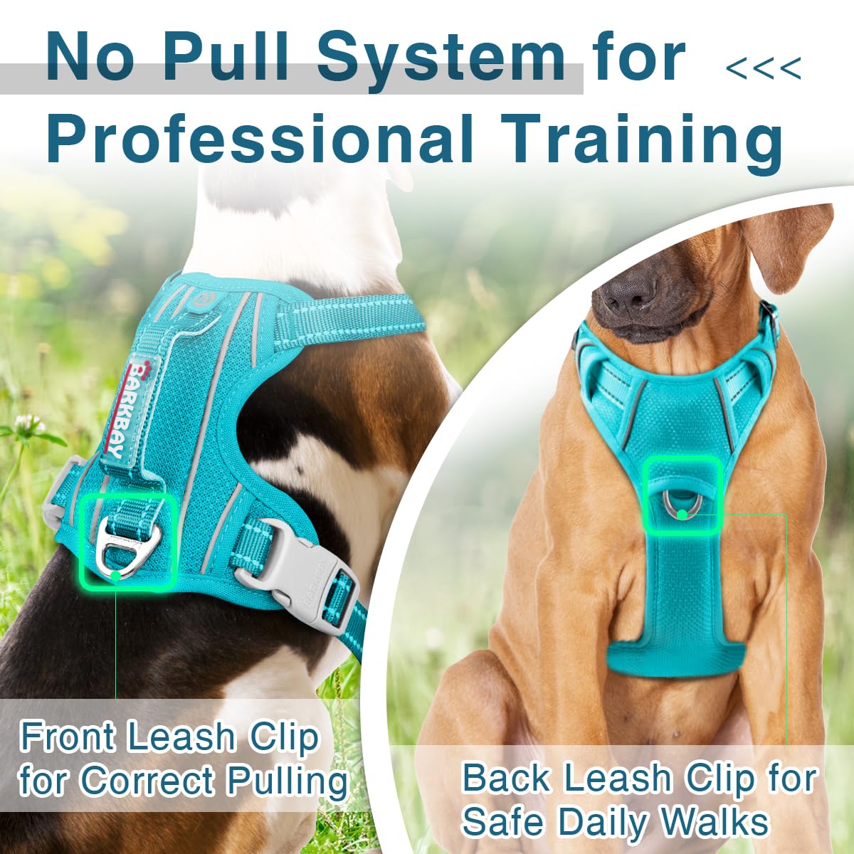 BARKBAY No Pull Dog Harness - Heavy Duty, Reflective, Easy Control Handle, X-Large (Chest: 31-38”), Ocean Blue, Model IDMH003XL