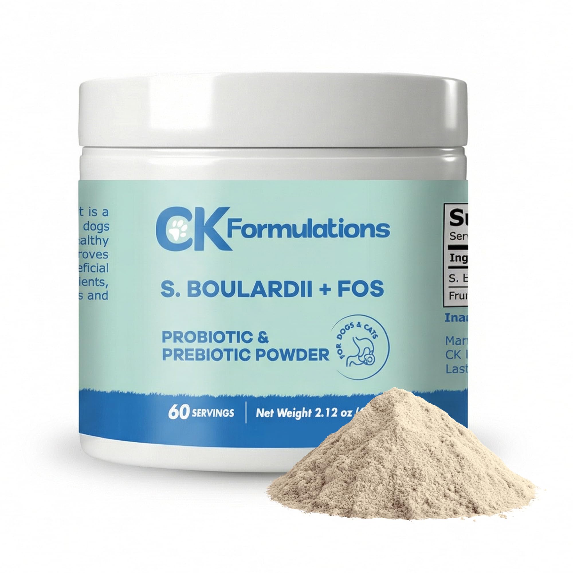 CK Formulations | S boulardii + FOS for Dogs and Cats | Probiotic and Prebiotic Powder | Support Gut Health, Diarrhea | 6 Billio