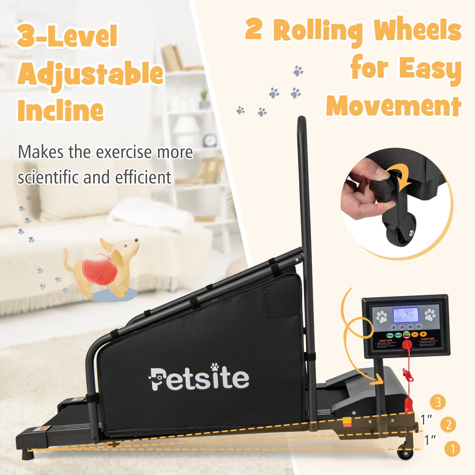 PETSITE Dog Treadmill for Small & Medium Dogs - Fitness Machine with LCD Display, 200 LBS Capacity, Black