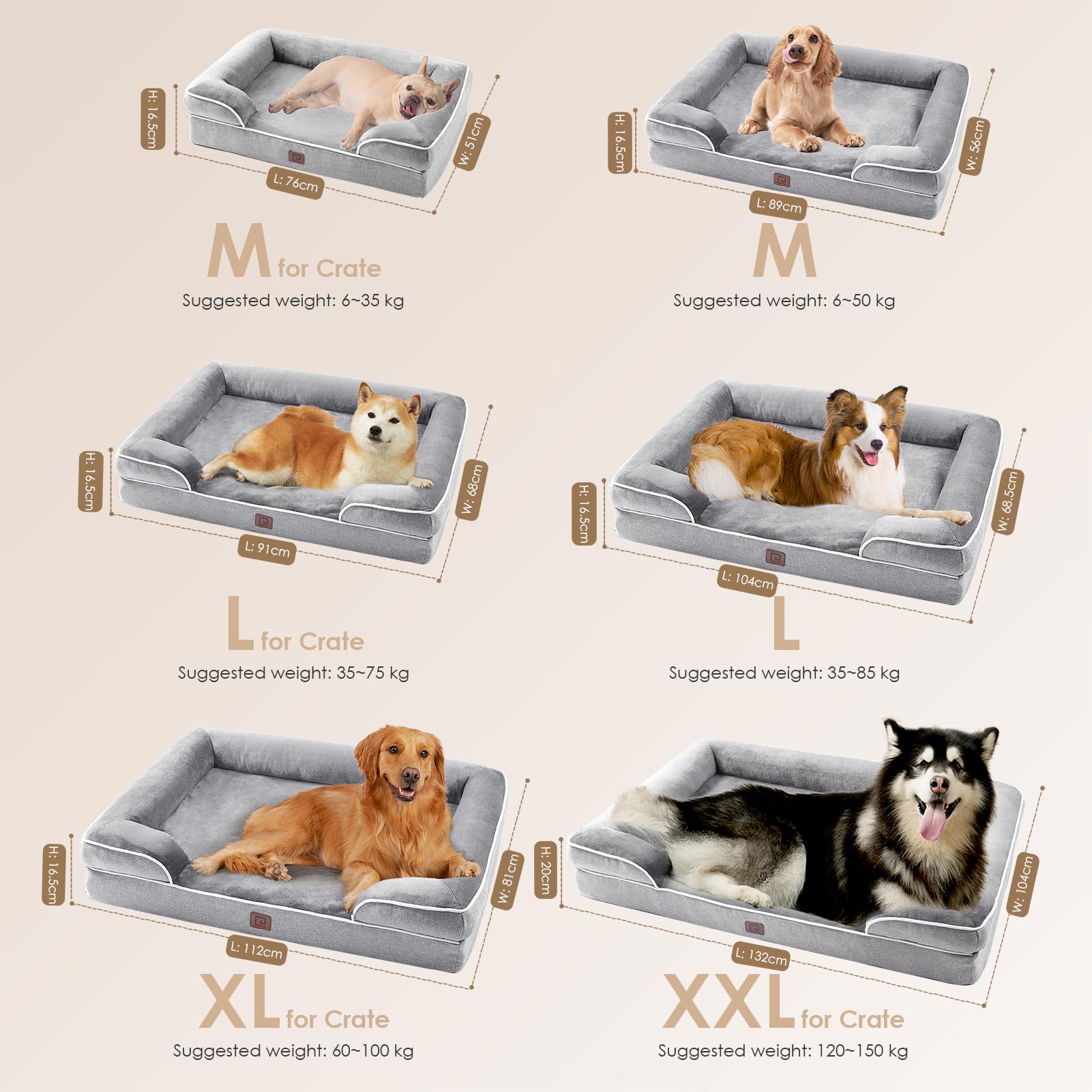 Eheyciga Orthopedic Dog Beds For Large Dogs, Waterproof Memory Foam Bed With Sides, Non-Slip Bottom And Egg-Crate Foam Couch Bed With Washable Removable Cover, Grey