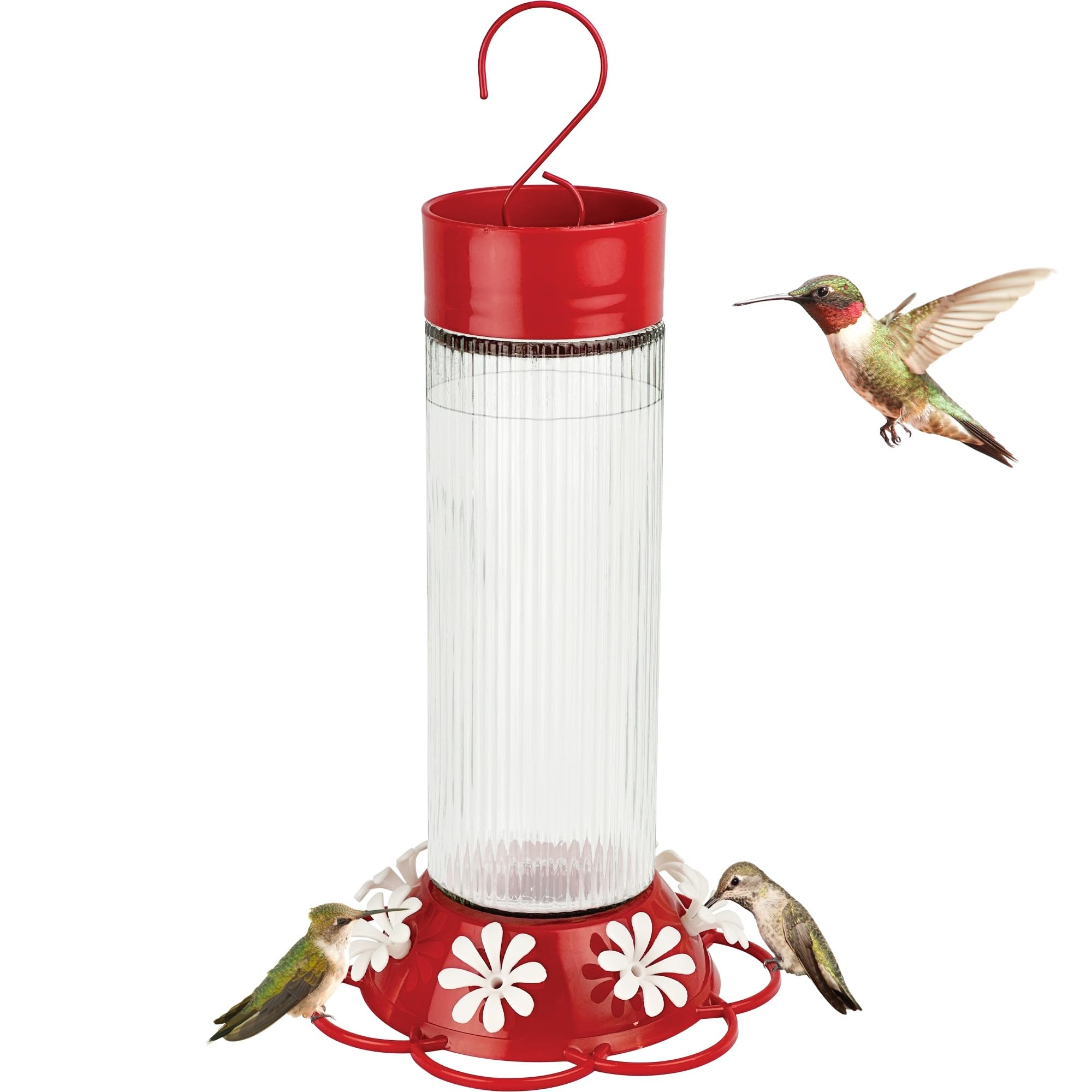 Natures Way Hanging Glass Hummingbird Feeder for Outdoor D  cor, 28 Ounce Capacity Nectar Feeder, Ant Moat, 7 Easy to Clean Fle