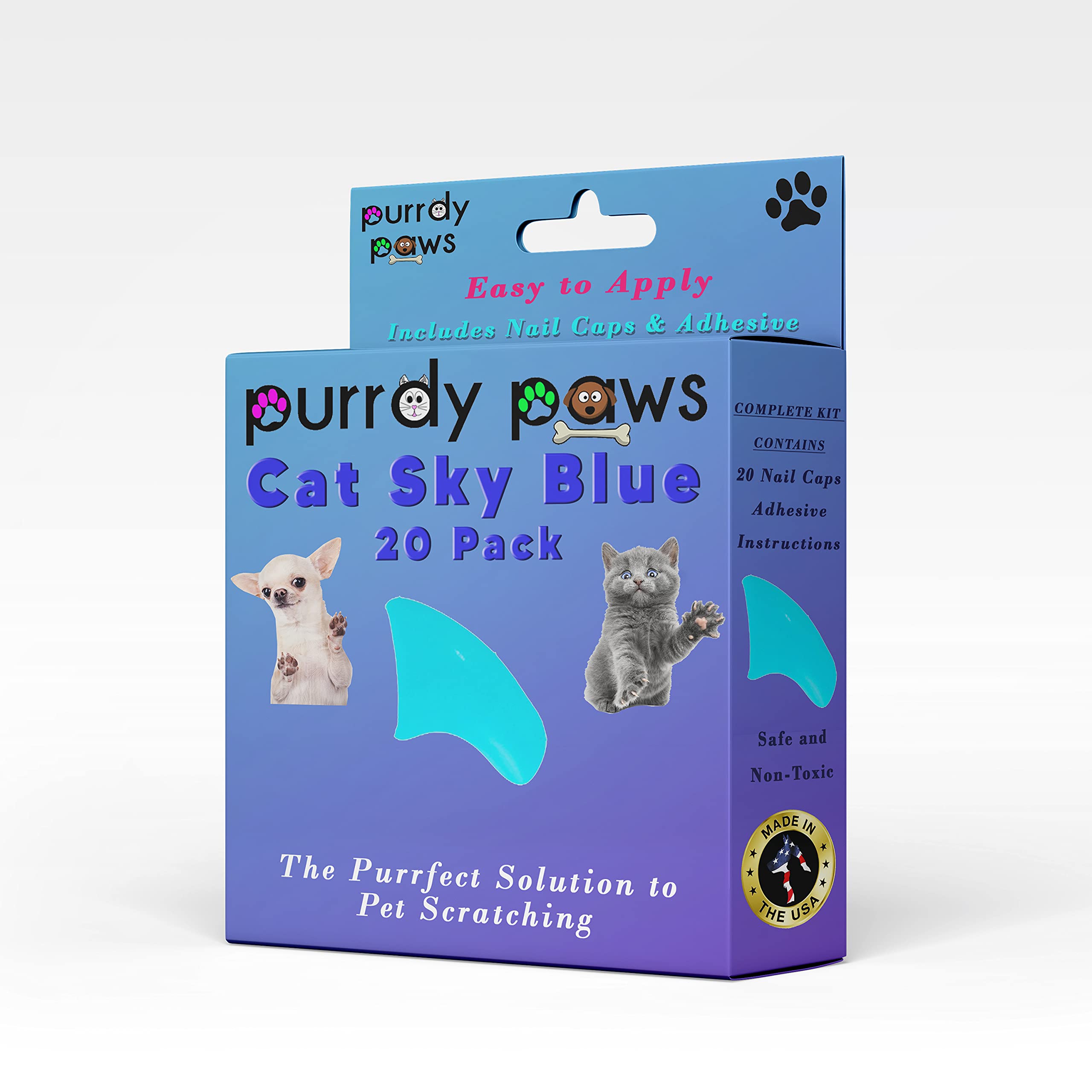 Purrdy Paws Soft Nail Caps For Cat Claws Sky Blue Kitten