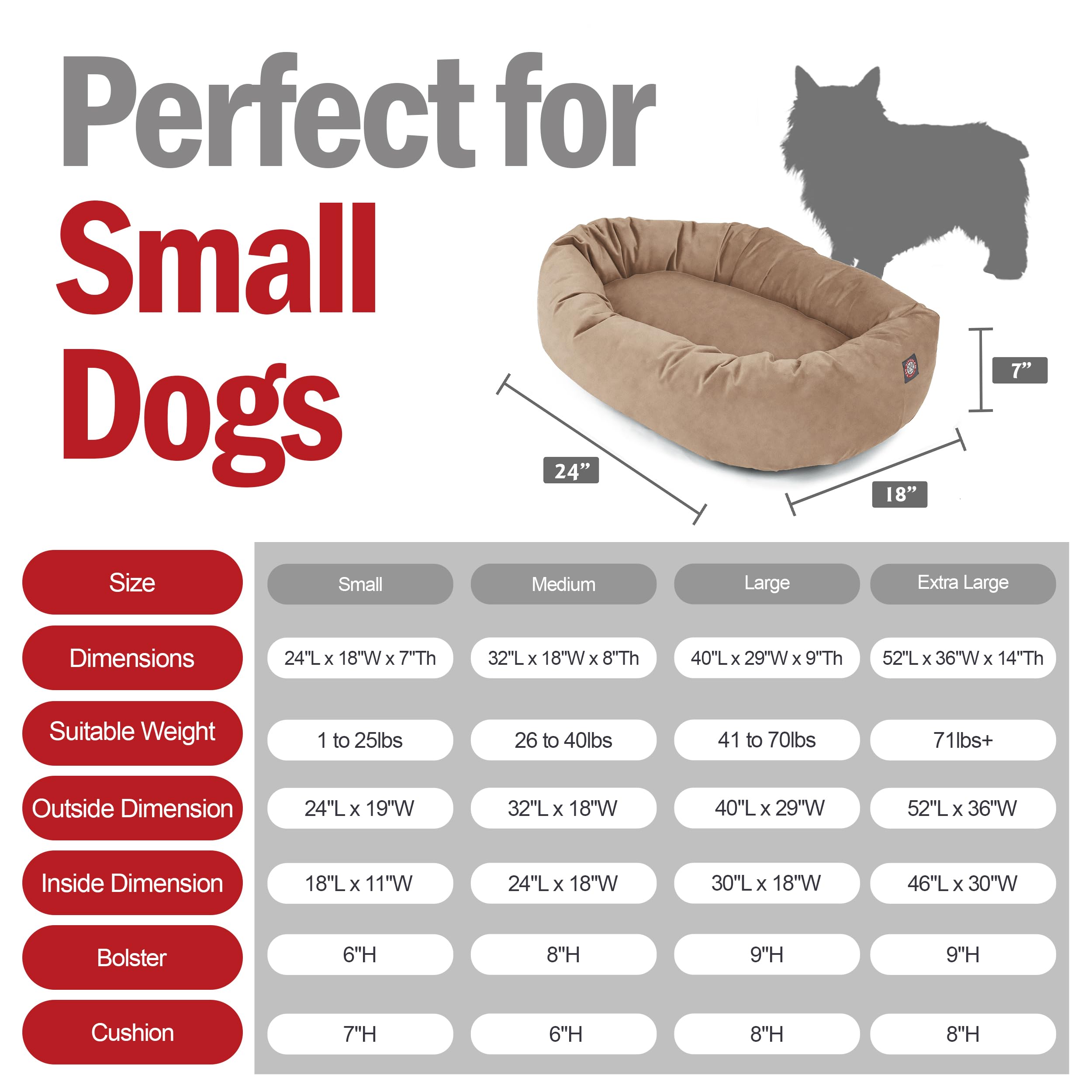 Majestic Pet 24 Inch Suede Shredded Memory Foam Mix Calming Small Dog Bed Washable 24 x 19 x 7 (Inch) - Cozy Soft Round Donut Do