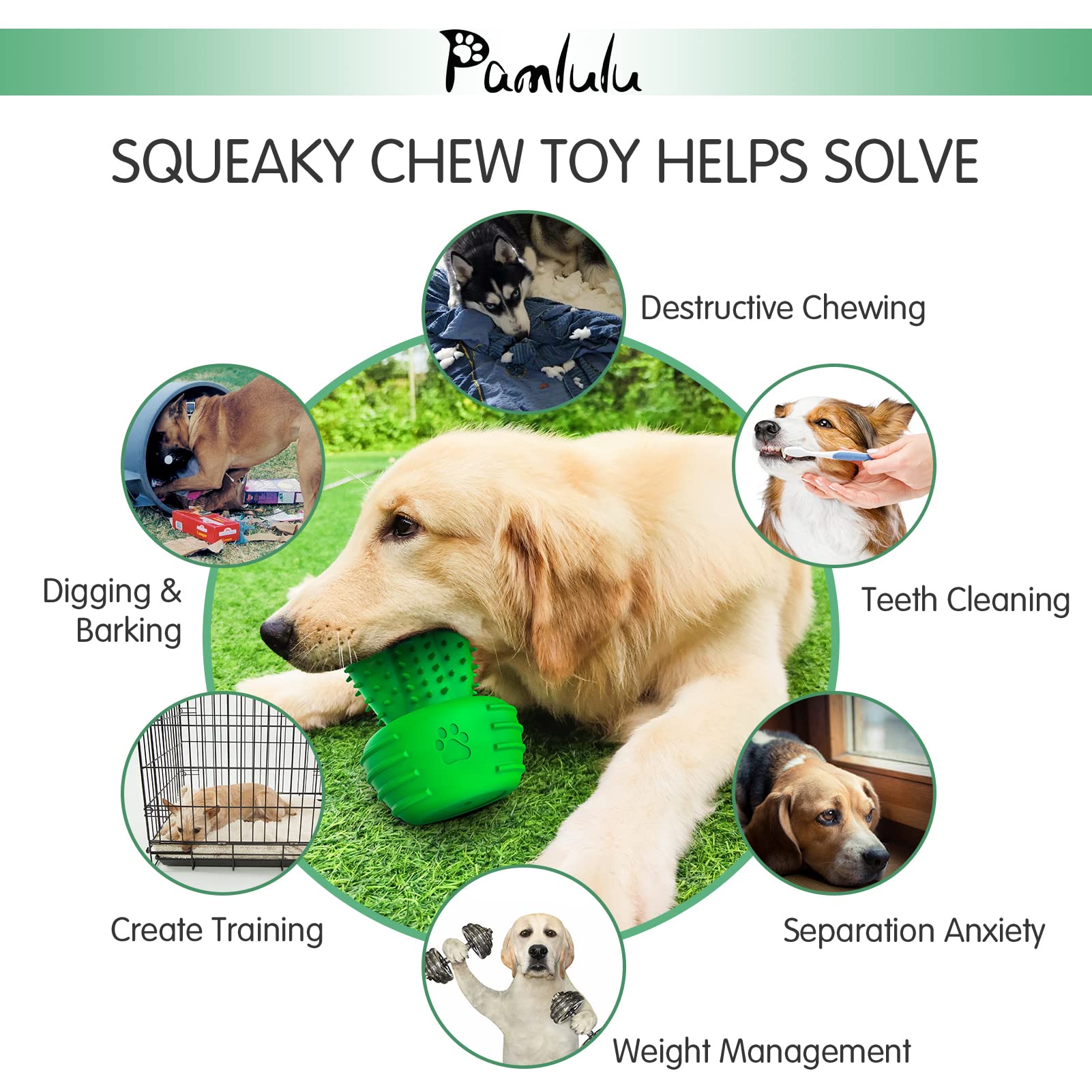 Pamlulu Dog Chew Toys for Aggressive Chewers - Rubber Toothbrush Stick for Large Dogs - Green
