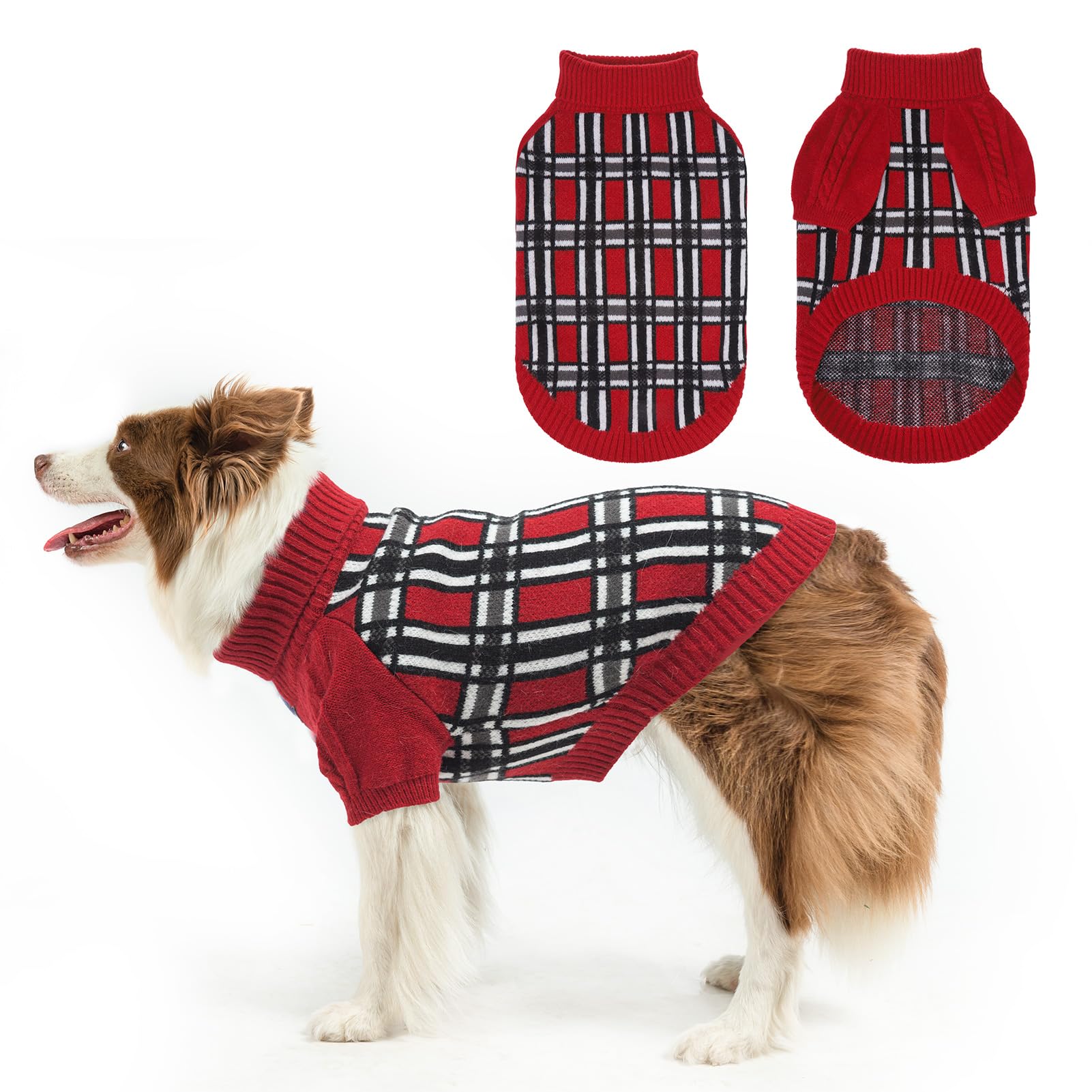 Scenereal Large Pullover Sweater, Big Cable Knitwear Sweatershirt For Winter, Classic Plaid Turtleneck Thick Warm Clothes For La