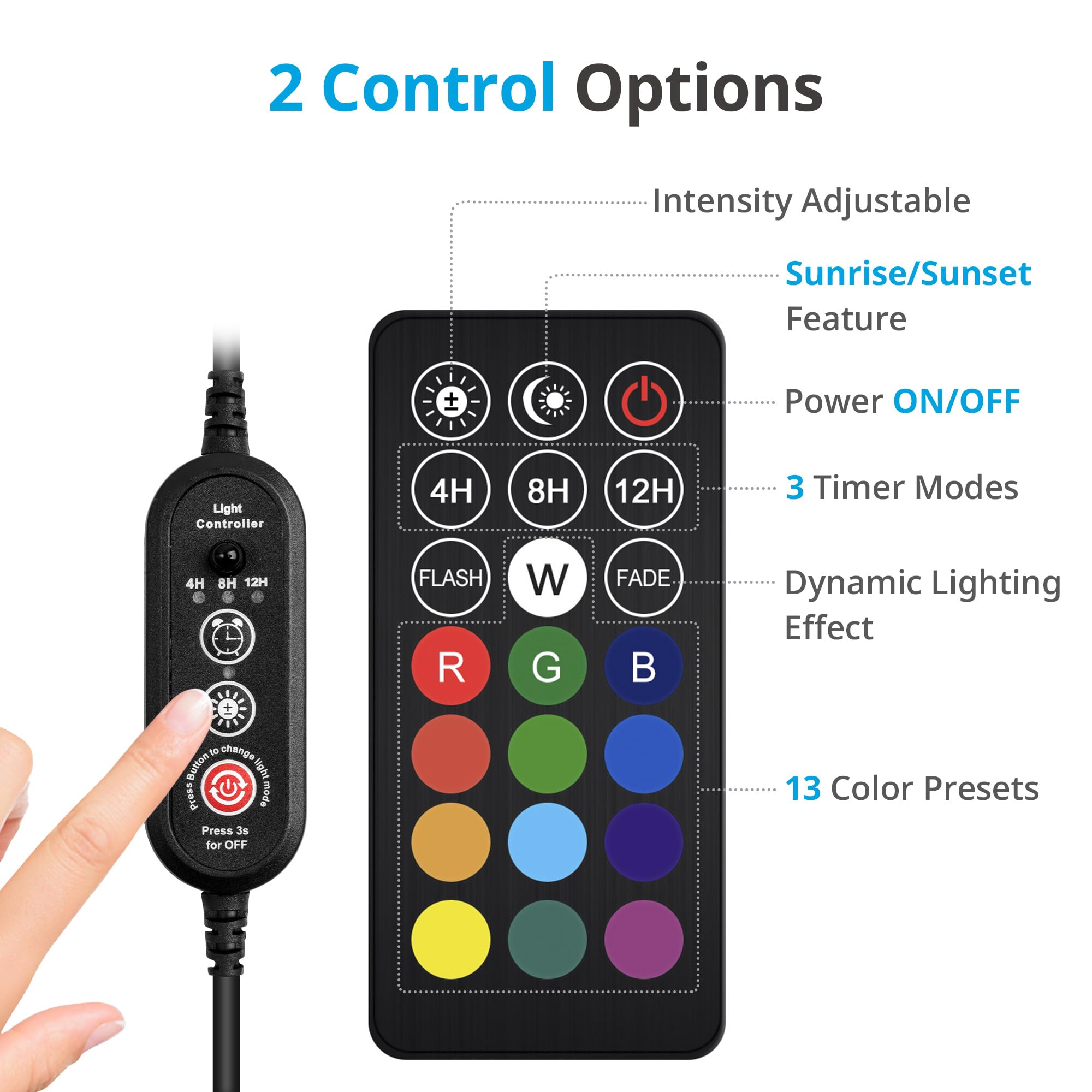 Nicrew Submersible Rgb Aquarium Light, Underwater Fish Tank Light With Timer, Multicolor Led Light With Remote Controller, 23 Inches