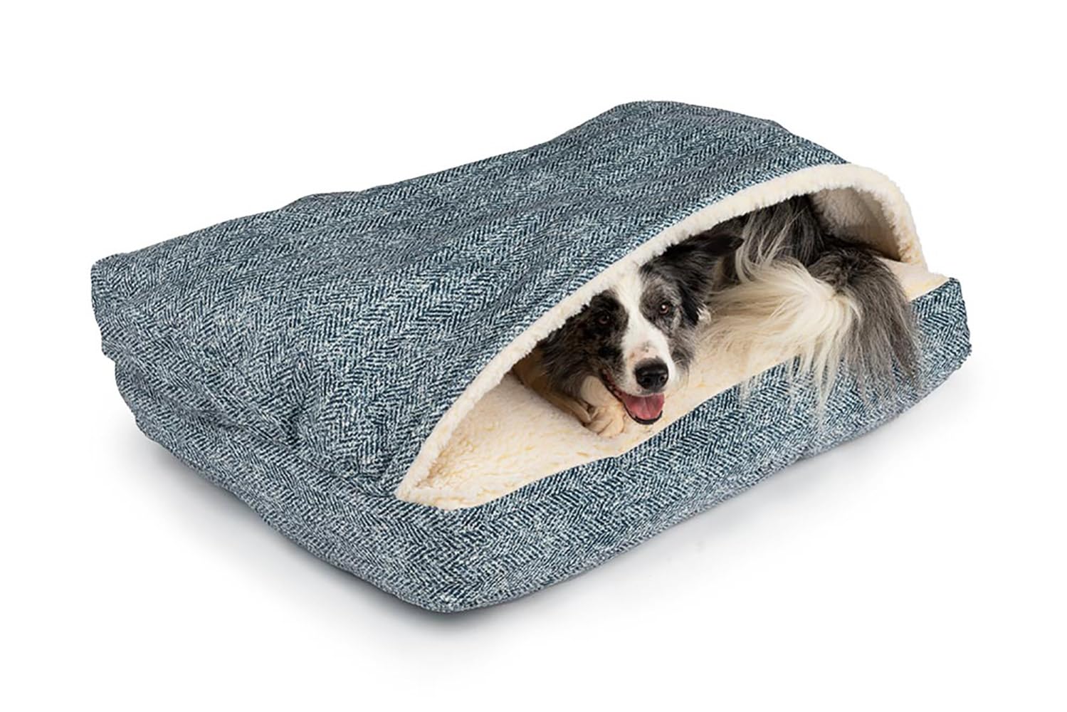 Snoozer Pet Products Luxury Rectangle Cozy Cave Dog Bed With Microsuede, Showdog Collection, Small, Palmer Indigo
