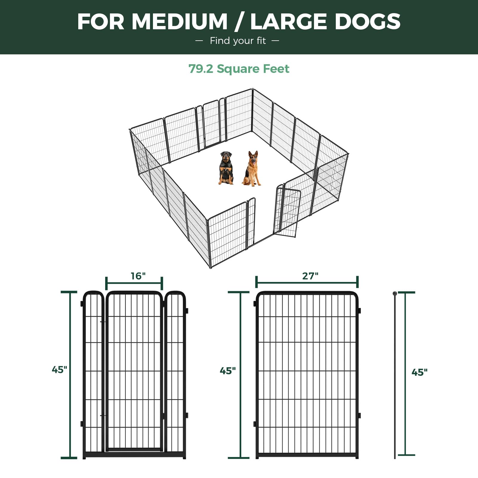 Fxw Homeplus Indoor Dog Playpen - Stress-Free And Safe Play, 45 Inch 16 Panels For Large Dogs, Black│Patented
