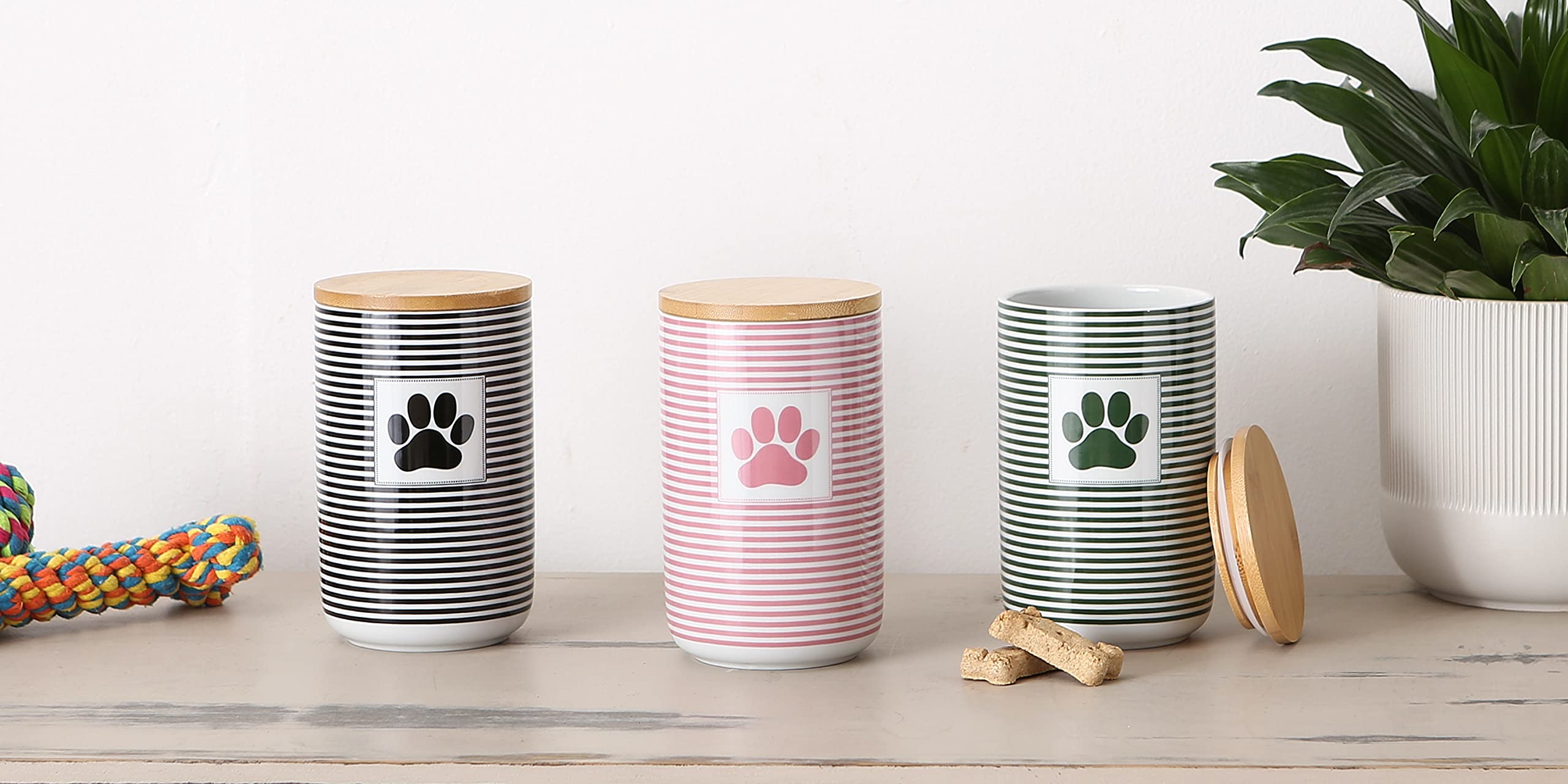 Bone Dry Paw & Patch Ceramic Pet Collection, Treat Canister, 4x6.5, Black,Treat Canister, 4x6.5,5742