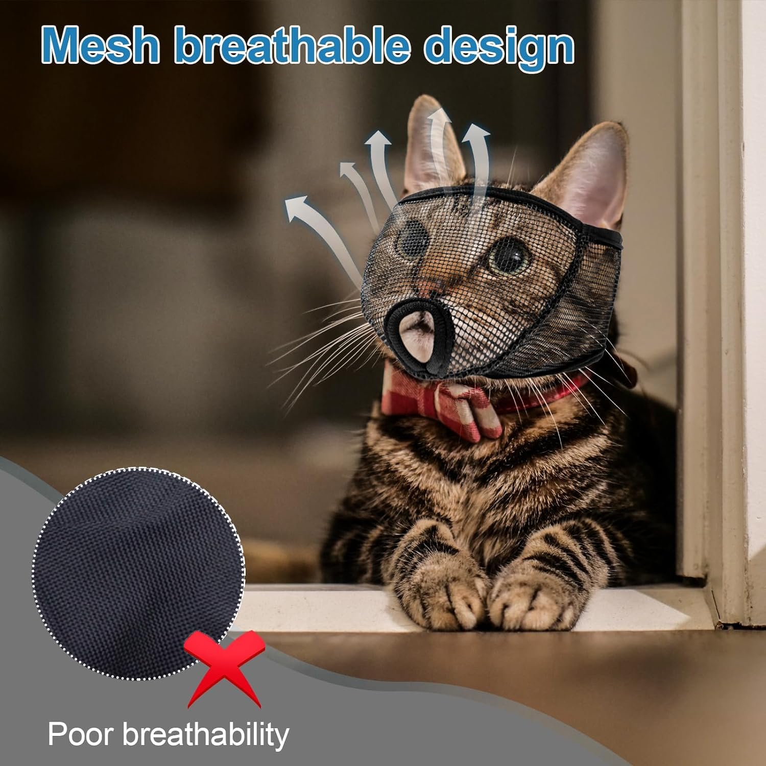 Wintchuk Cat Muzzle For Grooming Nail Trimming With Soft Mesh Covered, Prevent Biting Chewing(L,Black)