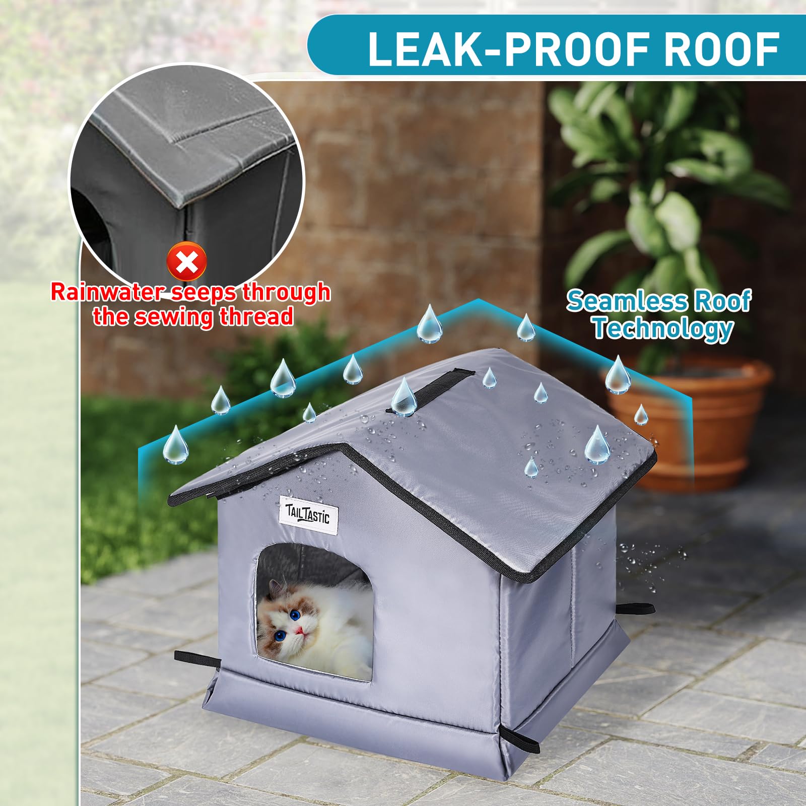 Weatherproof & Insulated Outdoor Cat House - Seamless Base Stays Dry,Easy Assembly, Warm Shelter for Community/Outdoor Cats(S-2P