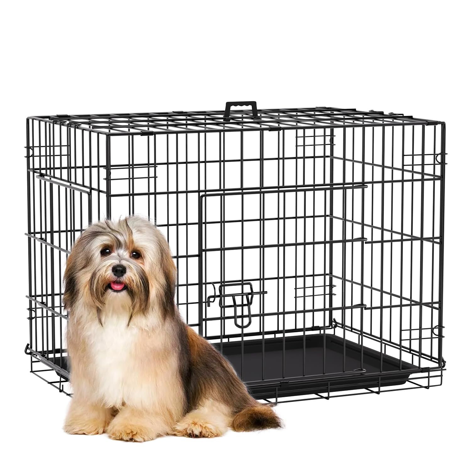 FDW Dog Crate 24-Inch Dog Cage Single Door Foldable Metal Kennel with Leakproof Tray Foldable Design Indoor Outdoor Use for Smal