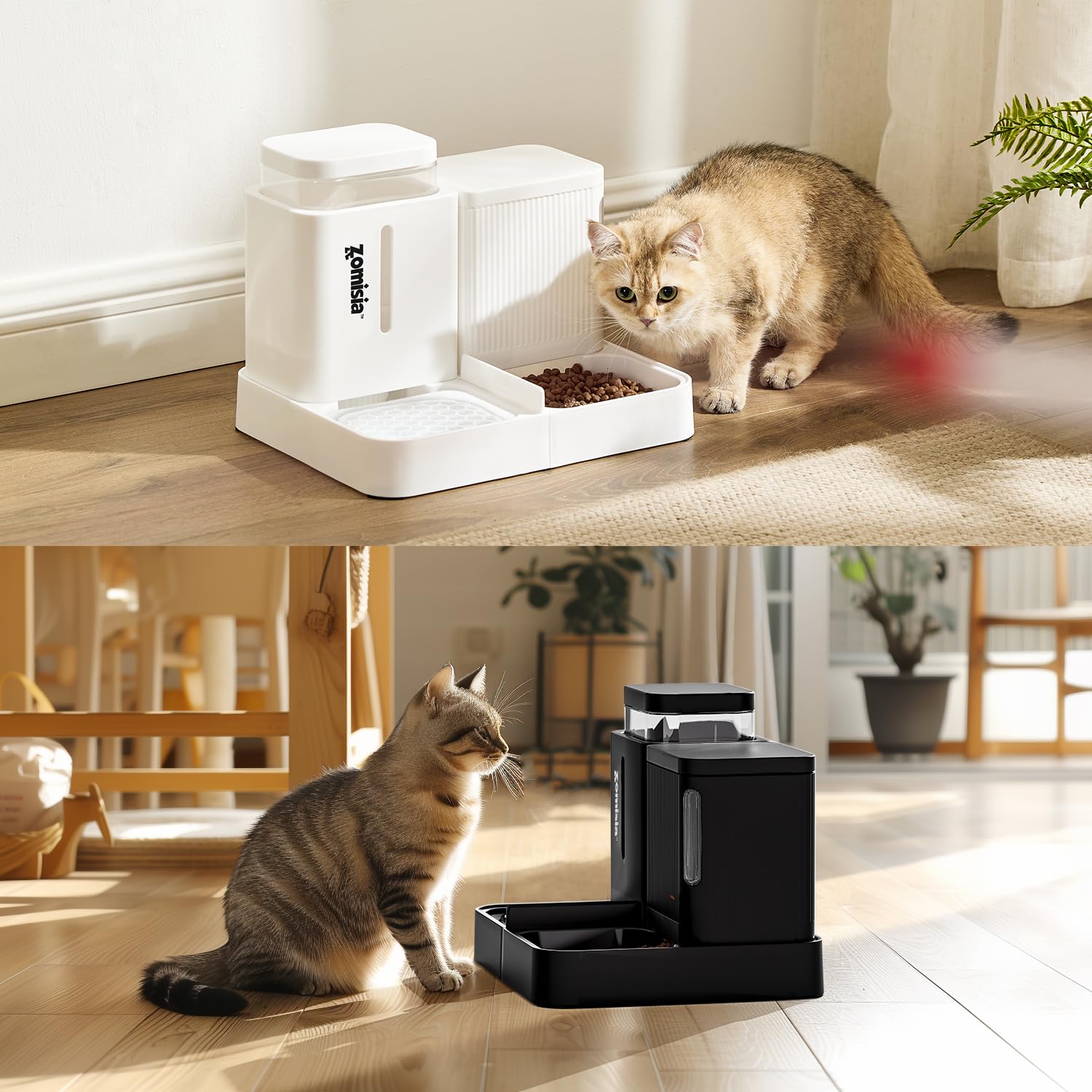 ZOMISIA Gravity Cat Feeder and Water Dispenser, 2 in 1 Cat Self Feeder with 180 Degree Rotatable, 2 Pack Automatic Feeding Large