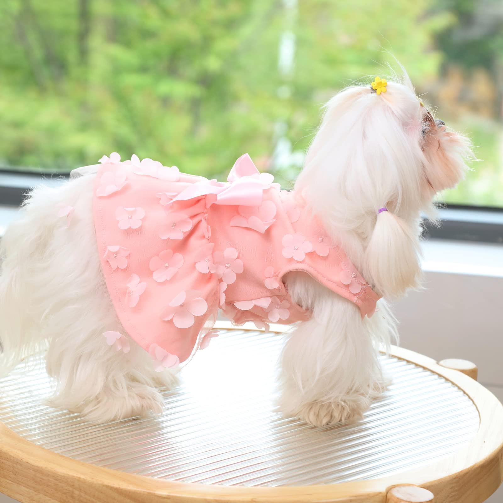 Laifug Dog Dress Puppy Print Princess Dog Dress Cute Party Wear (Pink, L)