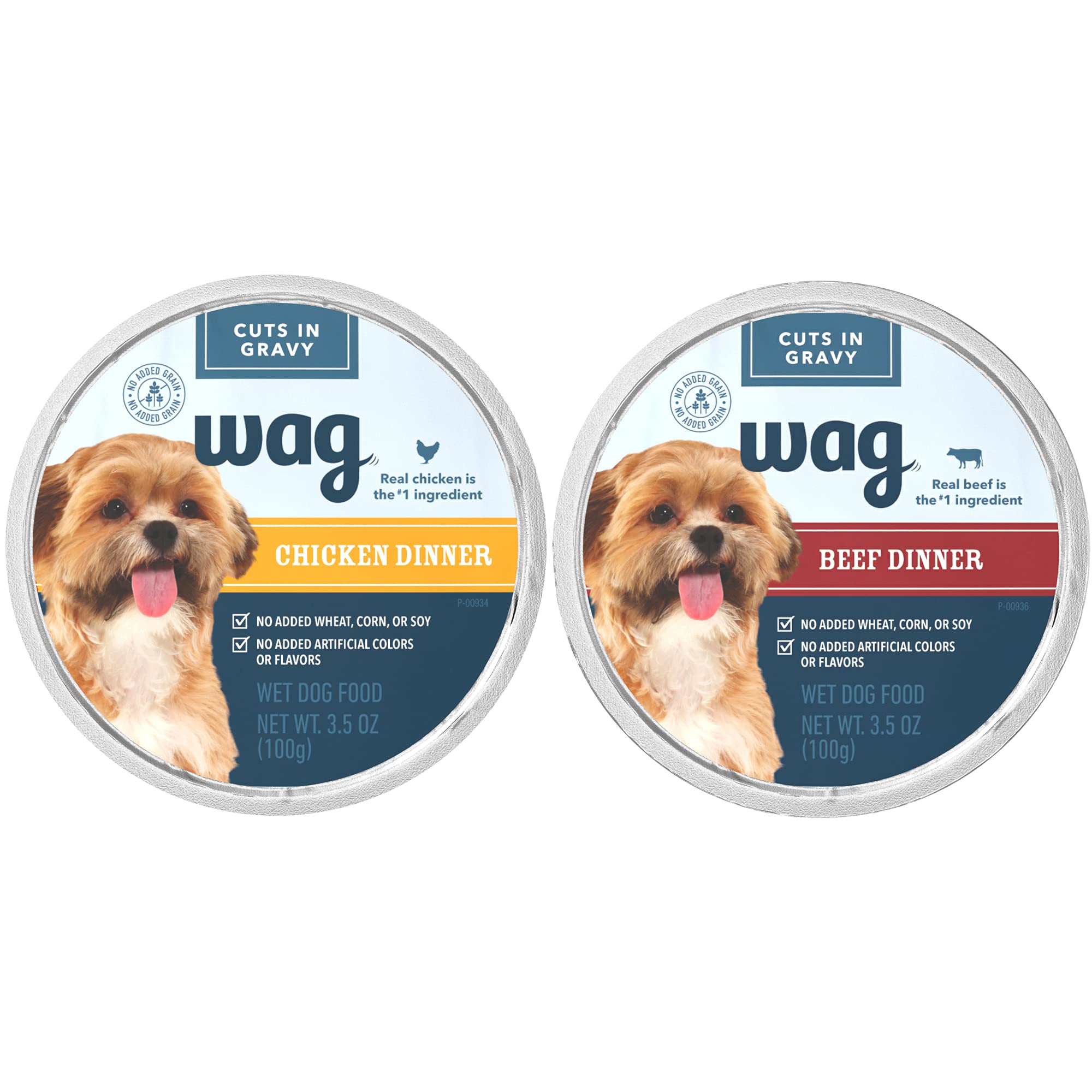 Amazon Brand - Wag Wet Dog Food Cups, Chicken & Beef in Gravy Variety Pack, 3.5oz, 12 pack