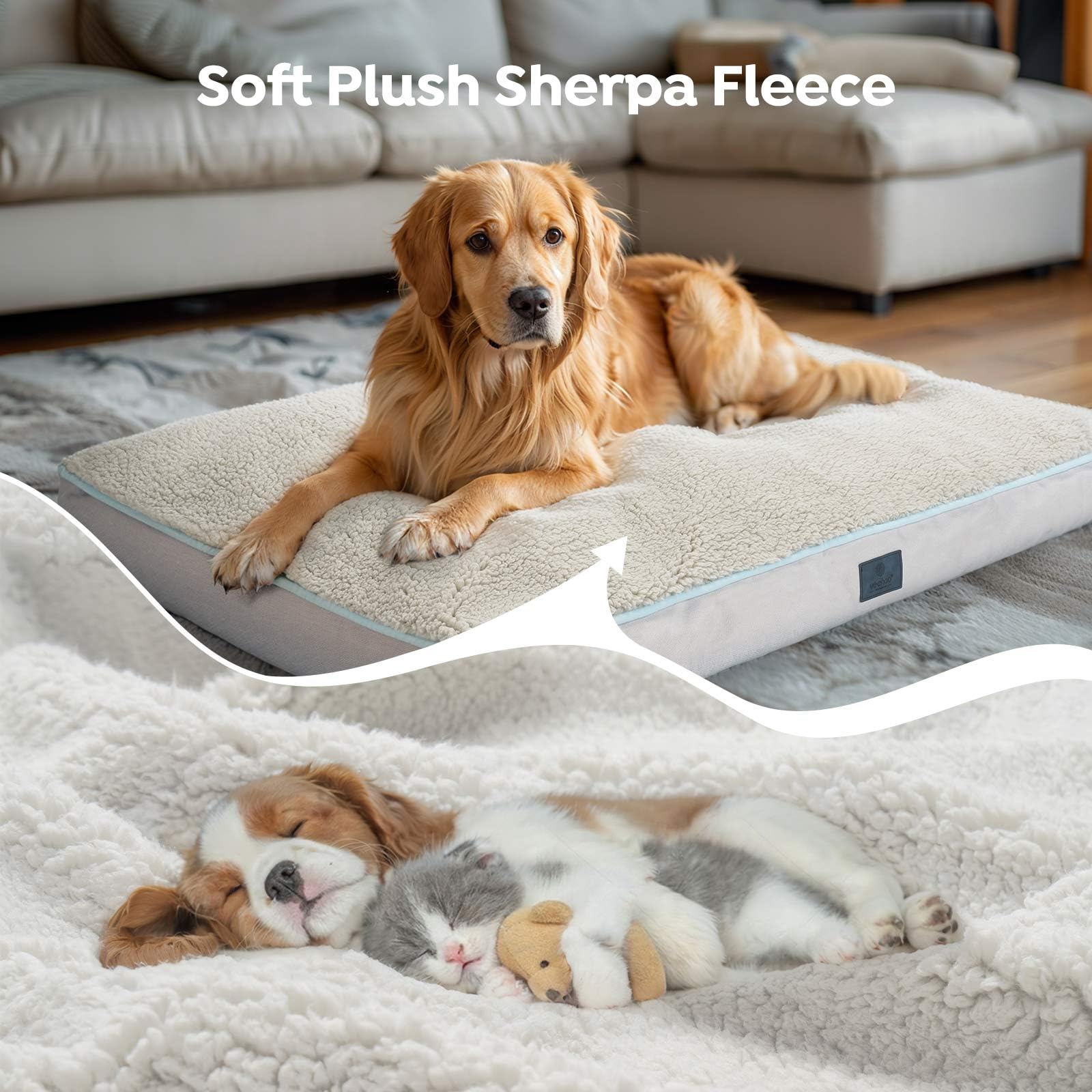 Veehoo Washable Dog Beds Large Sized, Deluxe Plush Sherpa Xxxl Dog Bed For Crate With Removable Cover & Waterproof Inner Liner,