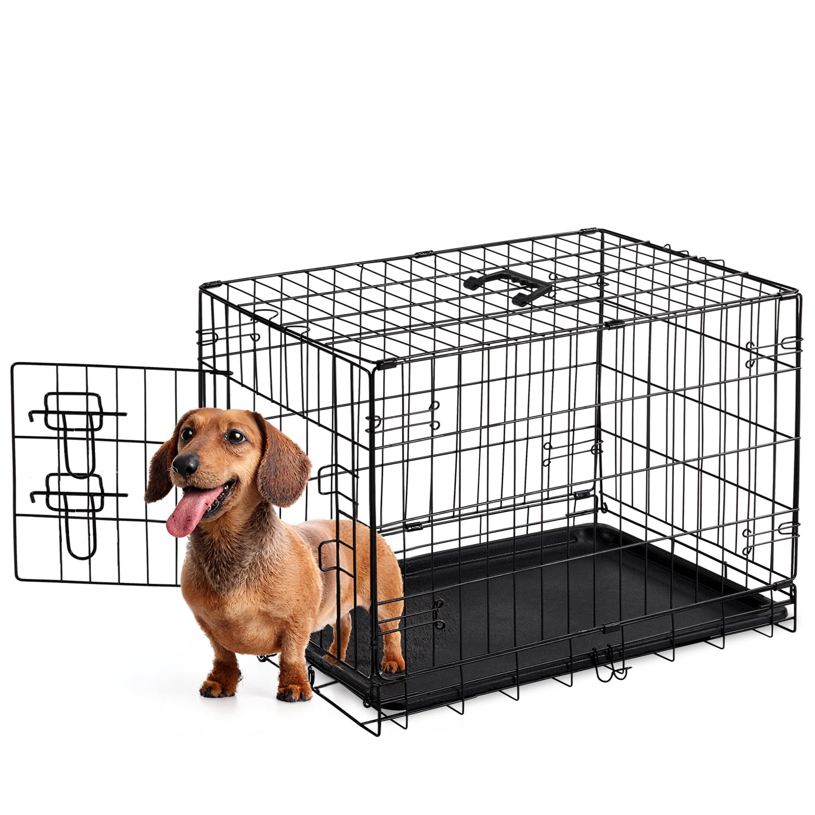 Sweetcrispy 30 Inch Single Door Dog Crate, Metal Pet Kennel with Secure Lock, Foldable Design, Removable Tray for Easy Cleaning,