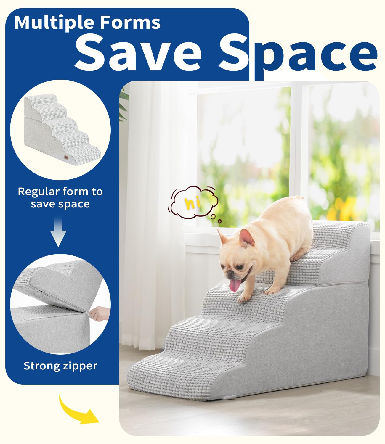 ABCPET Dog Step for Bed, Dog Stair 5-Step 35D Pet Stair 22.8 H for High Bed or Sofa Non-Slip Balanced Pet Step Indoor, Light Gre
