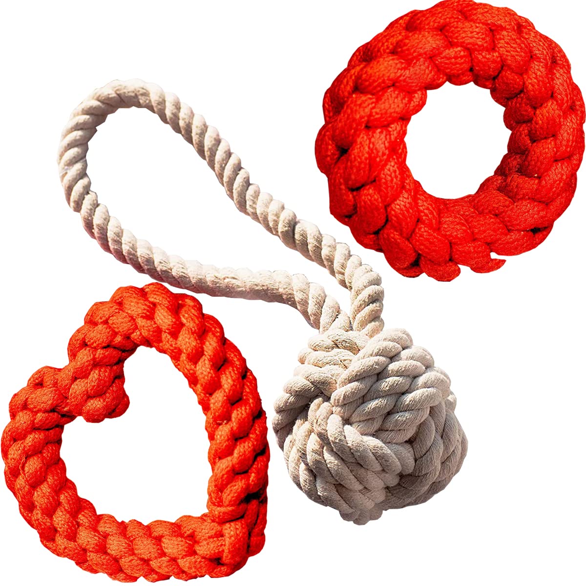 Waggy Tails Attractive Cotton Poly Mix Durable Chew Twisted Rope Handle Ball, Ring, Heart Dog Toys For Teething Suitable For Sma