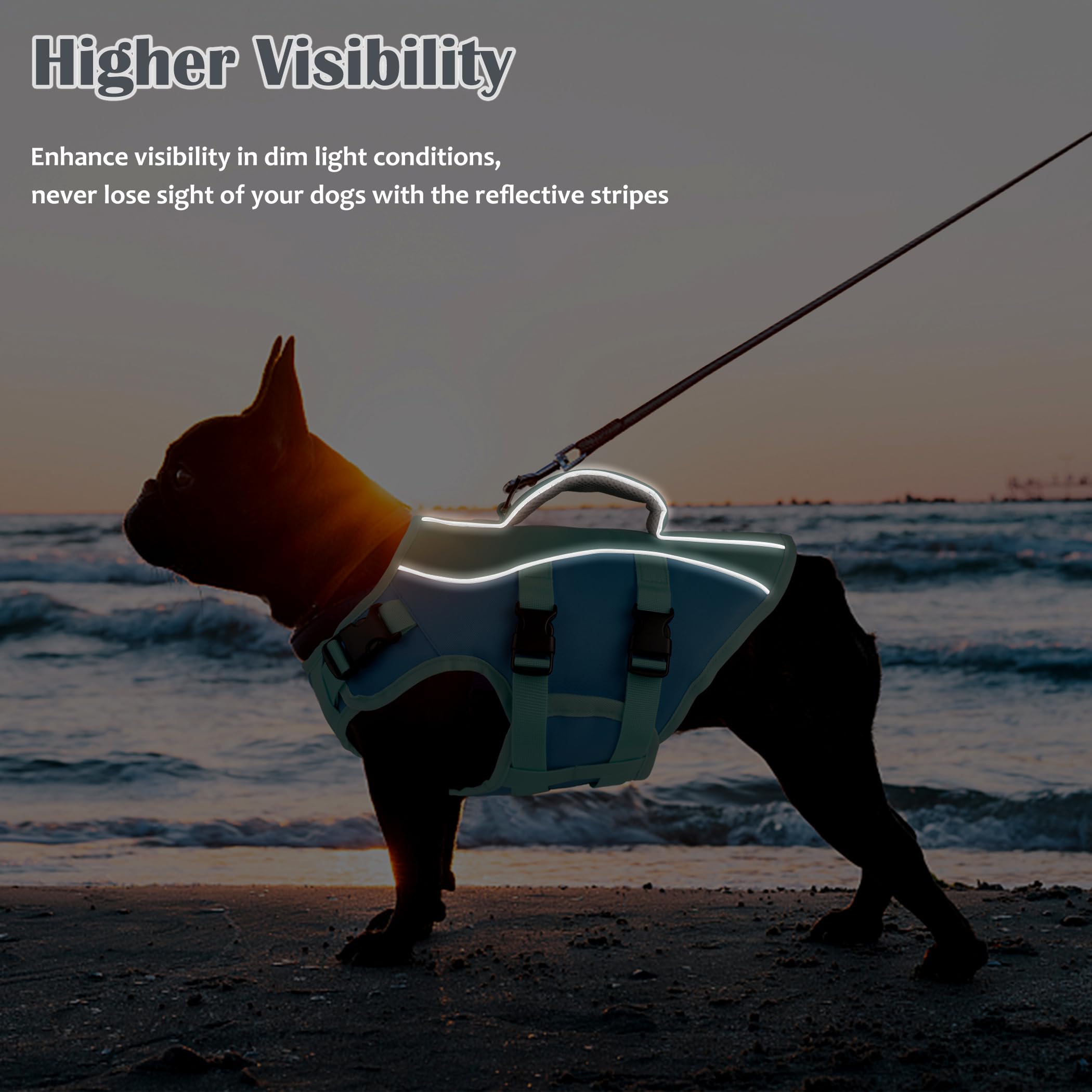 Petglad Dog Life Jacket - Reflective Vest with Handle, Adjustable, High Buoyancy, Medium Size, Blue for Small to Large Dogs