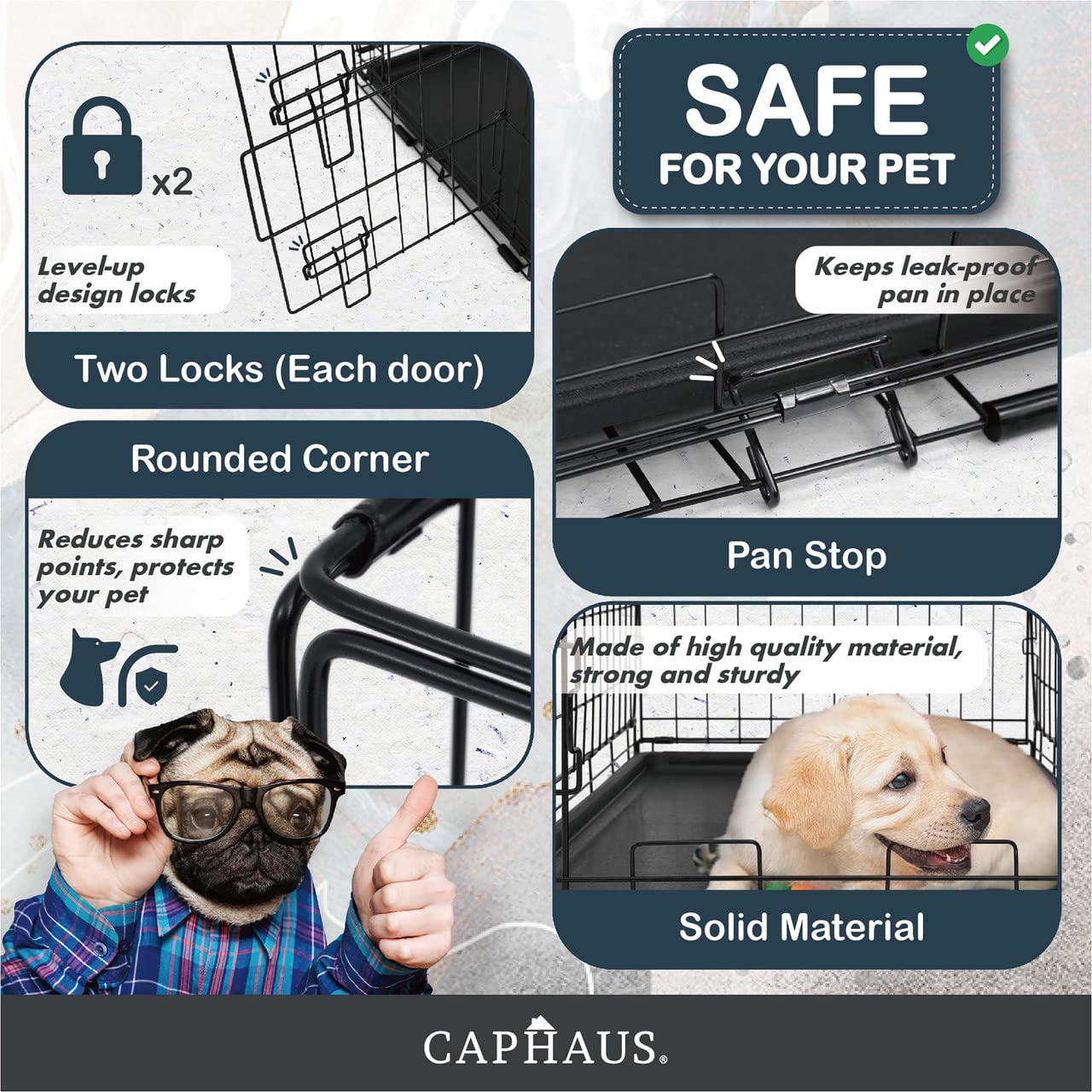 Caphaus Foldable Dog Crate Wire Metal Dog Kennel W/Leak-Proof Pan & Protecting Feet & Divider Panel, Single Door, Small, Medium