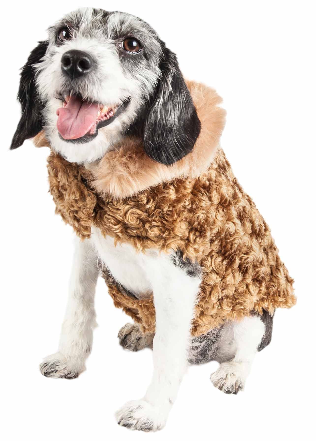 Pet Life  Luxe Furpaw Shaggy Elegant Designer Fur Dog Coat - Dog Jacket with Hook-and-Loop Belly enclosures - Winter Dog Coats