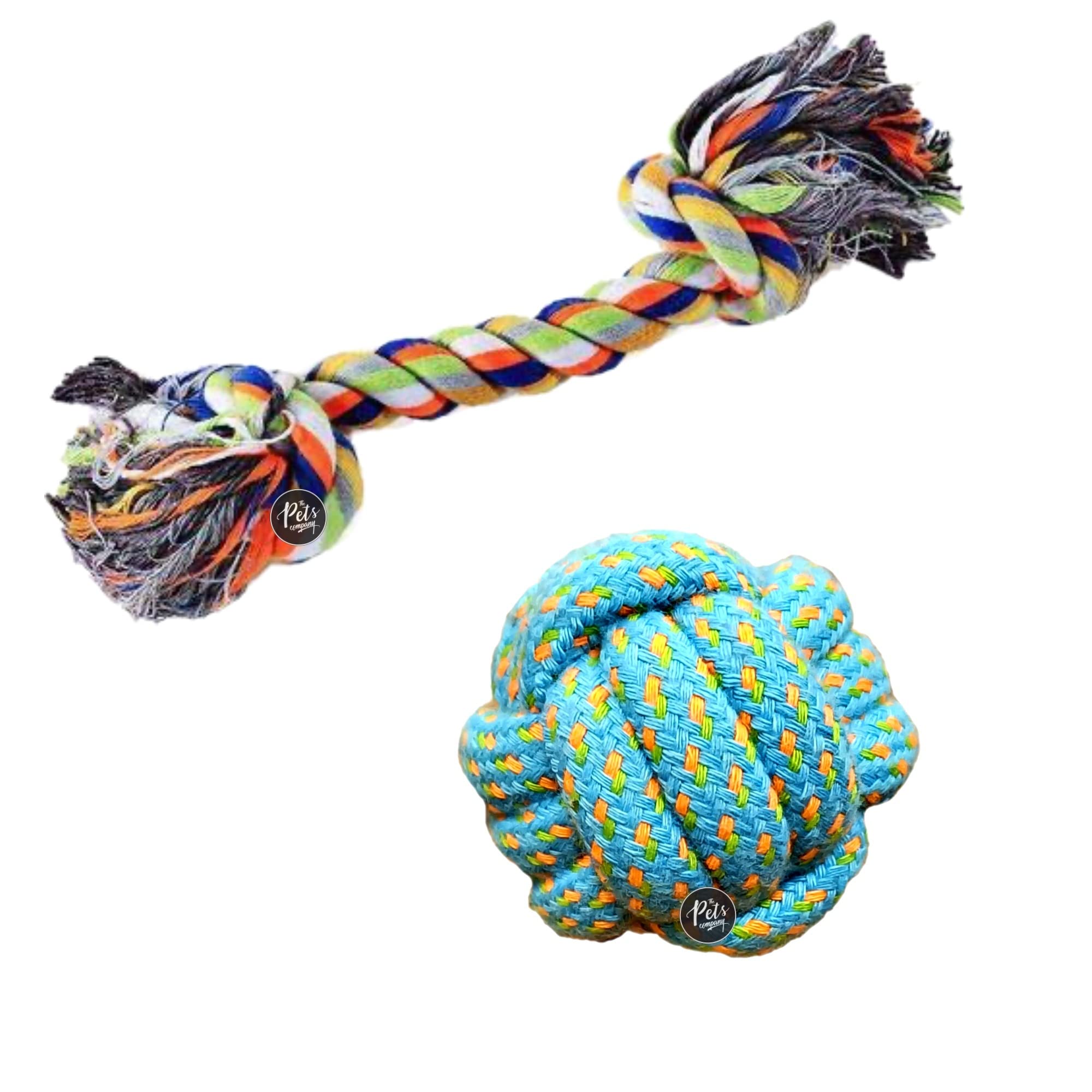 The Pets Company Dog Rope Toys For Puppy Teething & Training (2 Knot + Ball Toy), Dog Toy Combo Of 2 For Small Dogs & Puppies