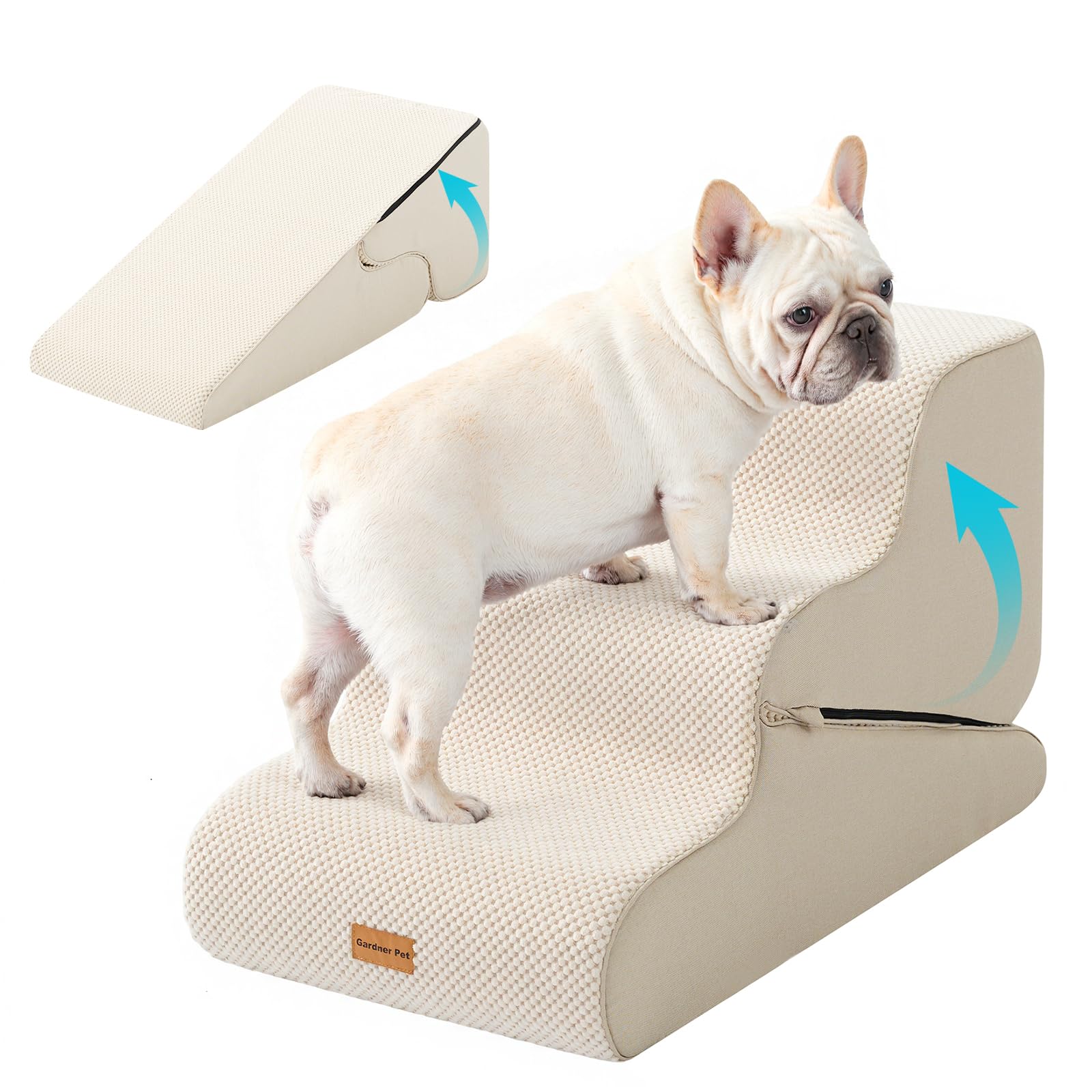 Gardner Pet Dog Stairs for Small Dogs 16.5 H, 2 in 1 Transformable 3-Step Pet Stairs and Dog Ramp for Couch (13-20 in), Beige Ad
