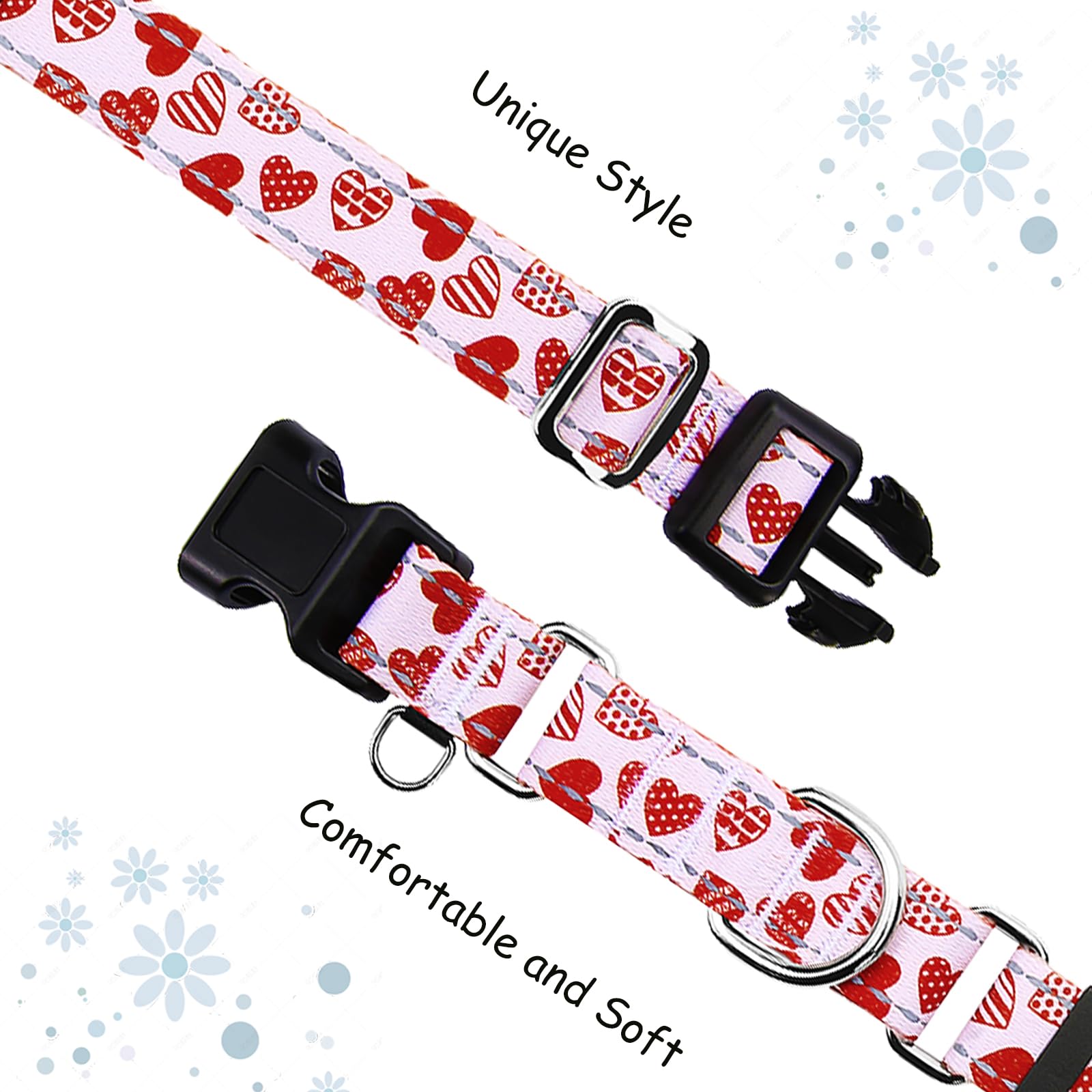 Fidohug Valentines Reflective Martingale Collar For Dogs With Quick Release Buckle Cute Girl No Pull Dog Collars (Red Heart, Sma